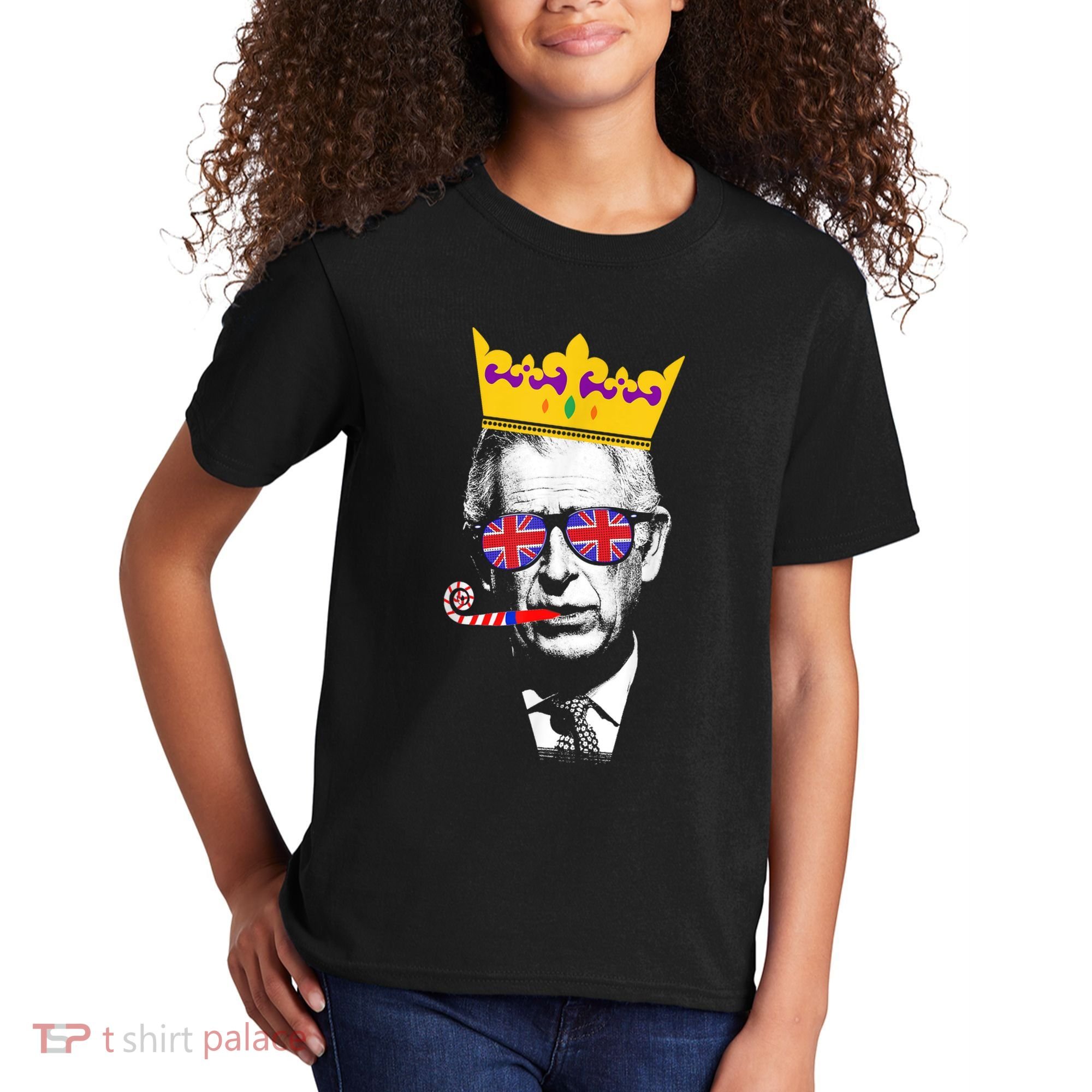 Party King Funny Coronation King Charles Union Jack & Crown Kids T-Shirt