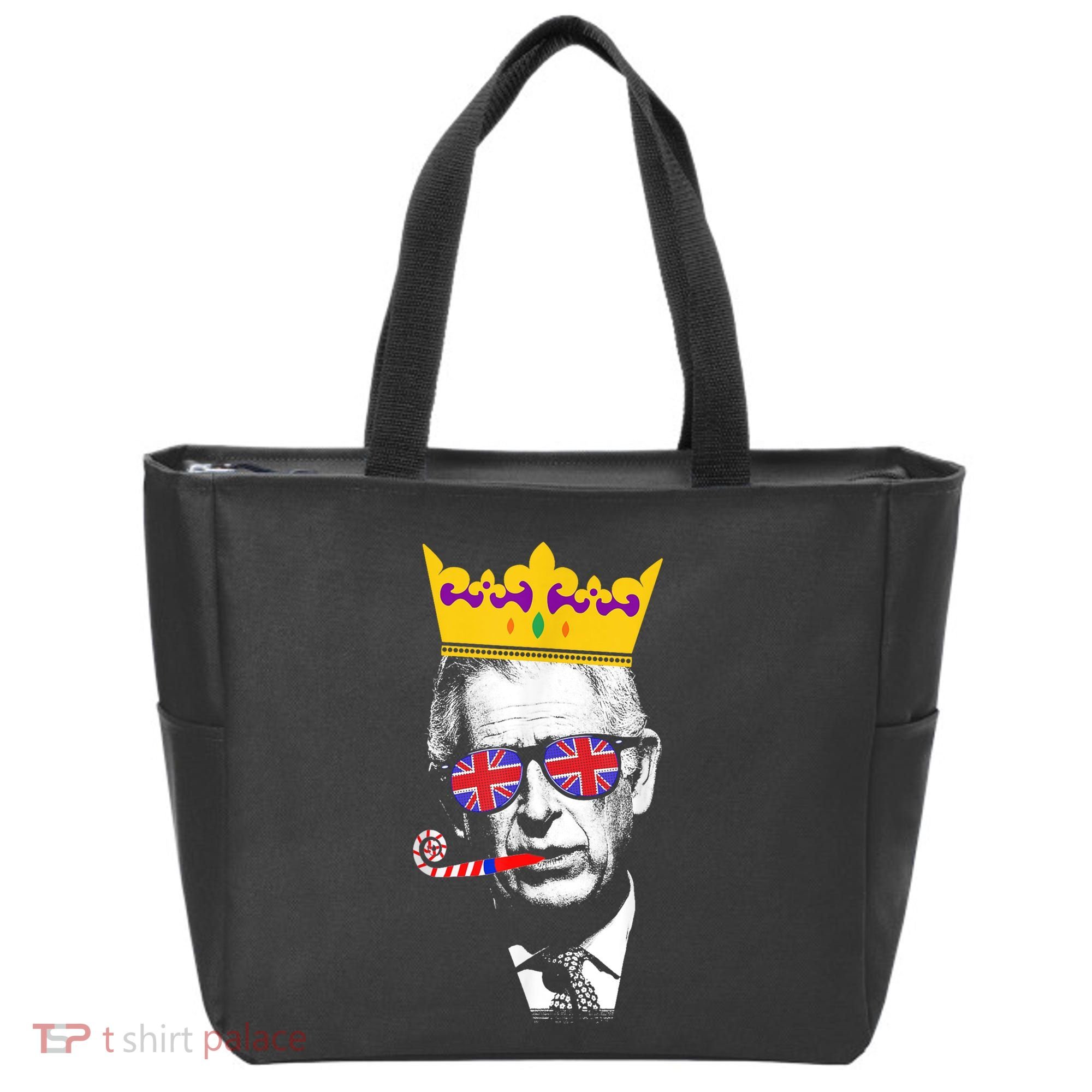Party King Funny Coronation King Charles Union Jack & Crown Tote Bag