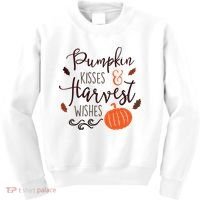 Pumpkin Kisses Harvest Wishes Kids Sweatshirt thumb 0