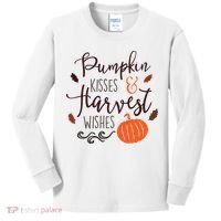 Pumpkin Kisses Harvest Wishes Kids Long Sleeve Shirt thumb 0