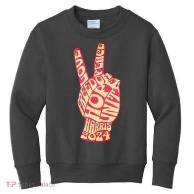 Pro Kamala Harris 2024 Peace Sign Kids Sweatshirt