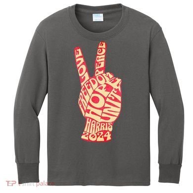 Pro Kamala Harris 2024 Peace Sign Kids Long Sleeve Shirt