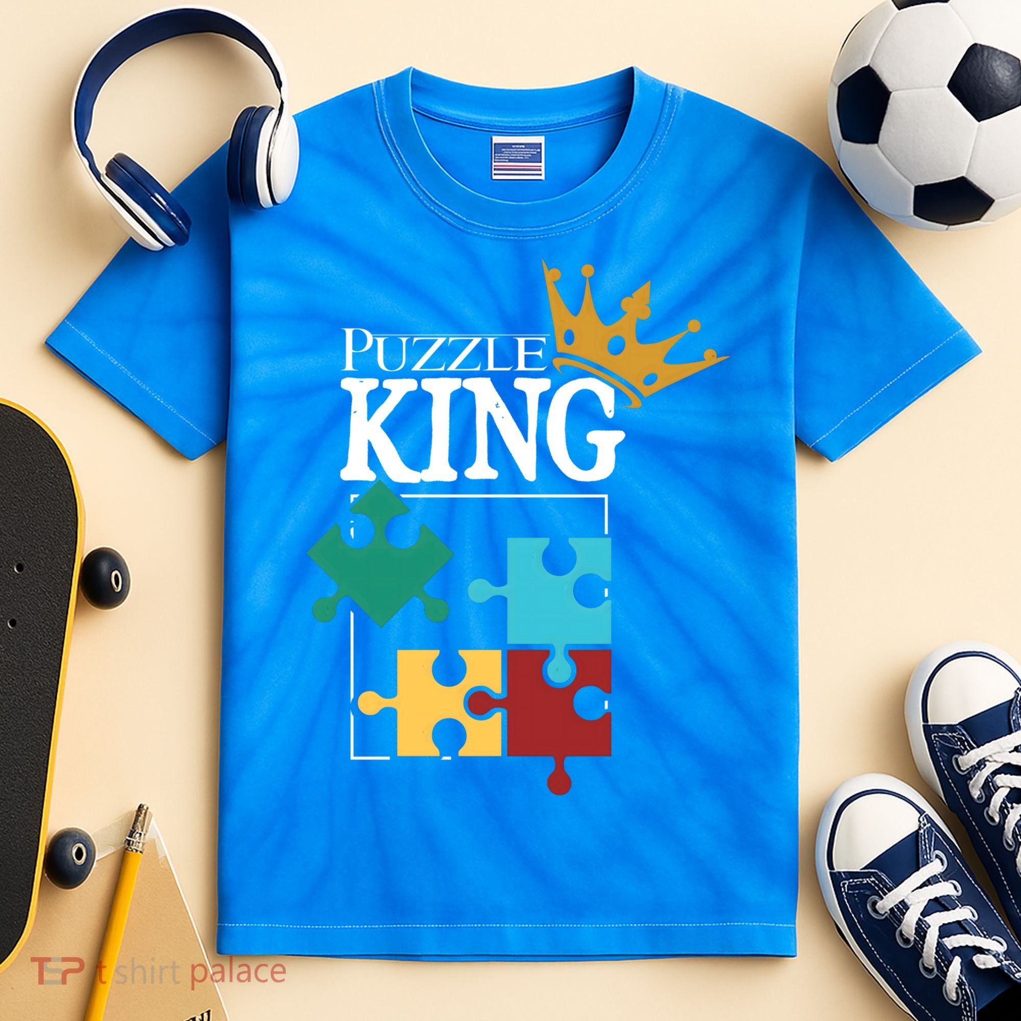 Puzzle King Jigsaw Puzzle Lover Puzzle Pieces Gift Kids Tie-Dye T-Shirt