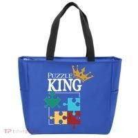 Puzzle King Jigsaw Puzzle Lover Puzzle Pieces Gift Tote Bag thumb 0