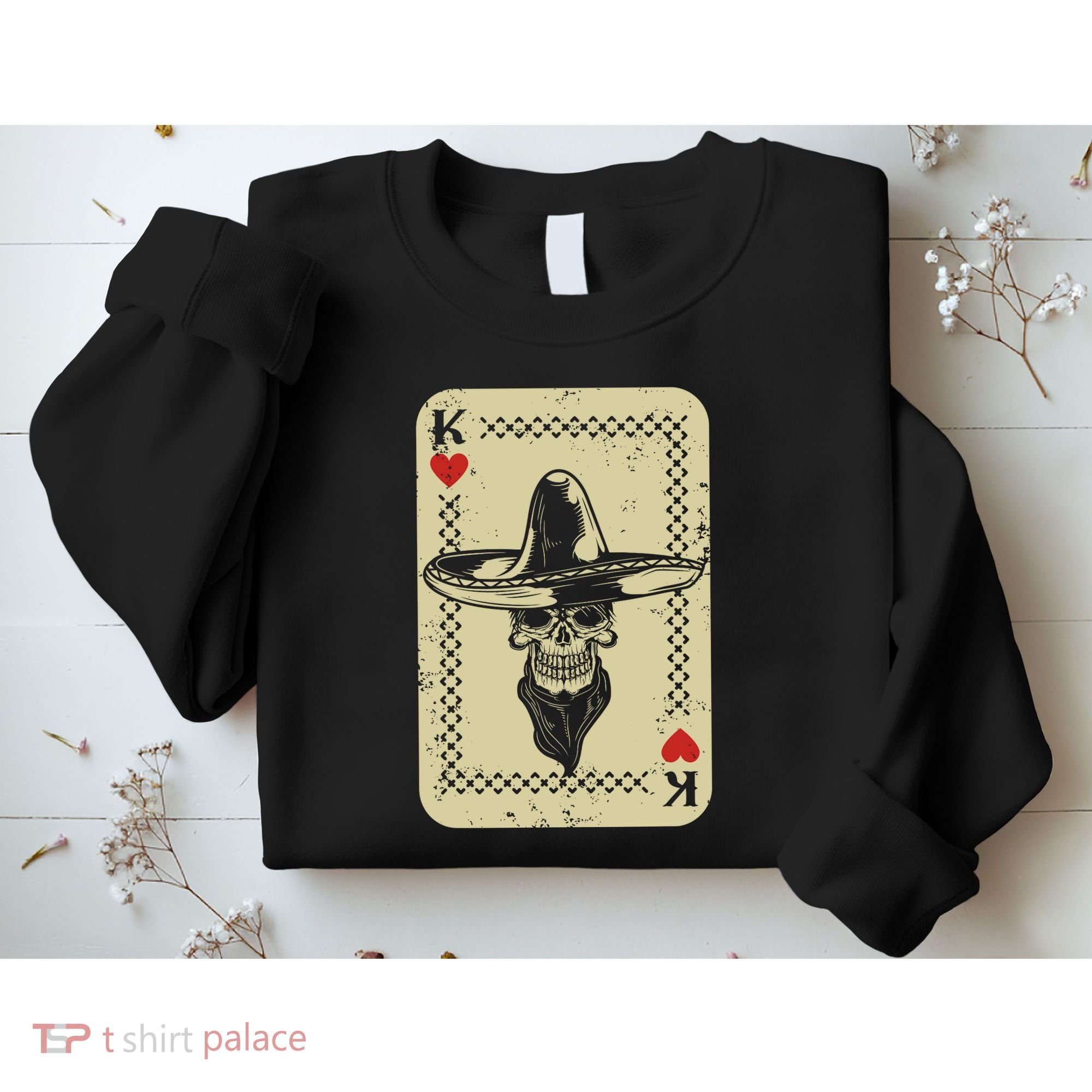 Poker King Mexico Sugar Skull Calavera Cards Player Cowboy Sweatshirt