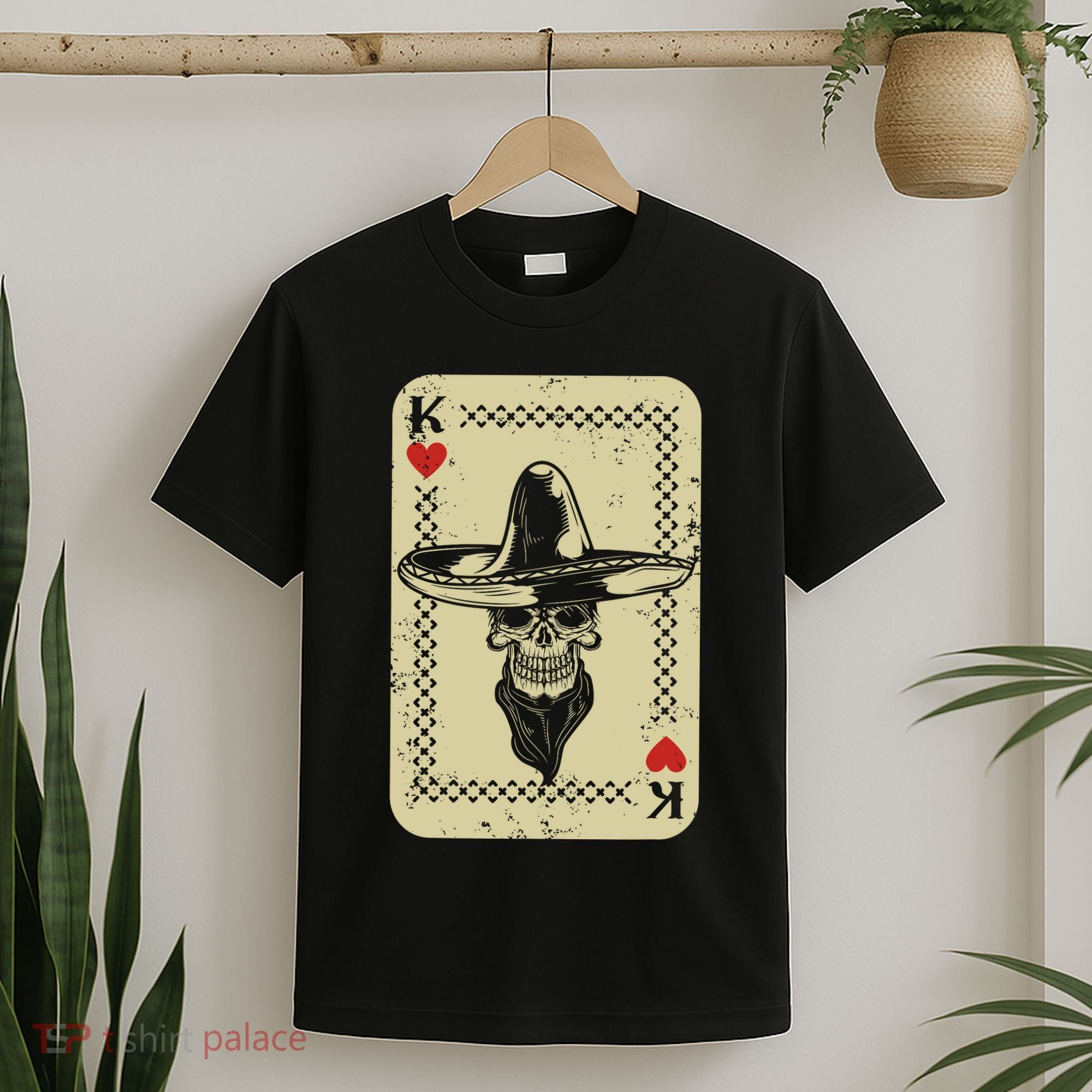 Poker King Mexico Sugar Skull Calavera Cards Player Cowboy T-Shirt