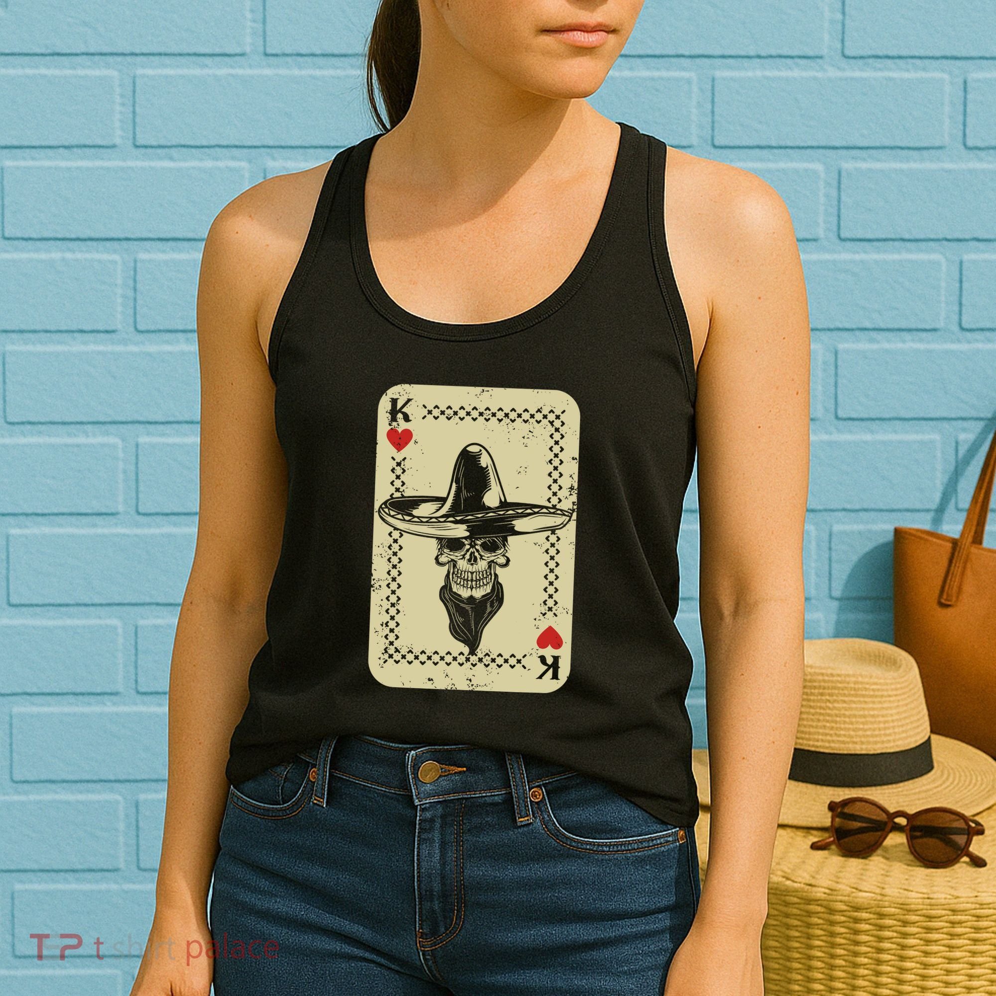 Poker King Mexico Sugar Skull Calavera Cards Player Cowboy Women's Tank Top