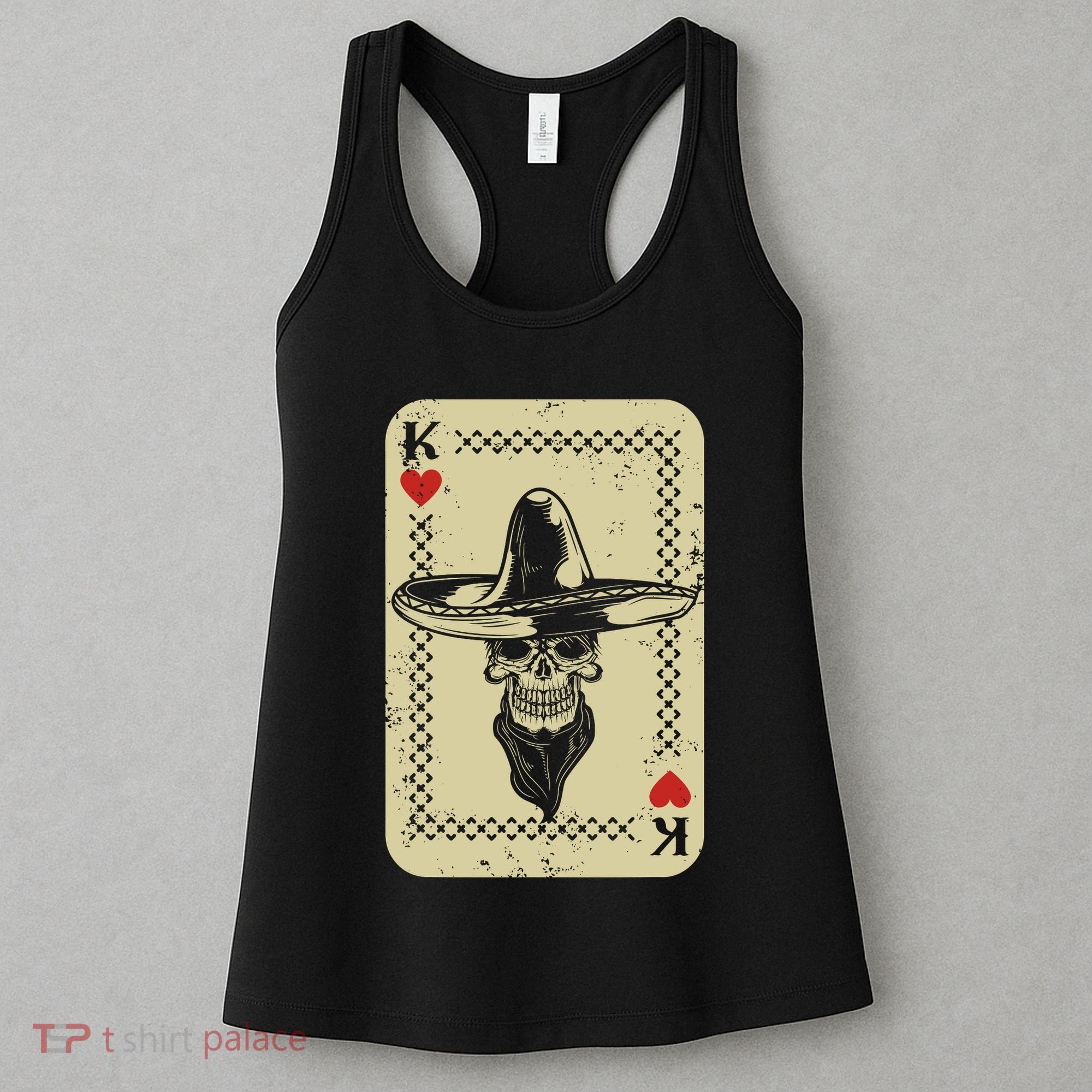 Poker King Mexico Sugar Skull Calavera Cards Player Cowboy Women's Tank Top
