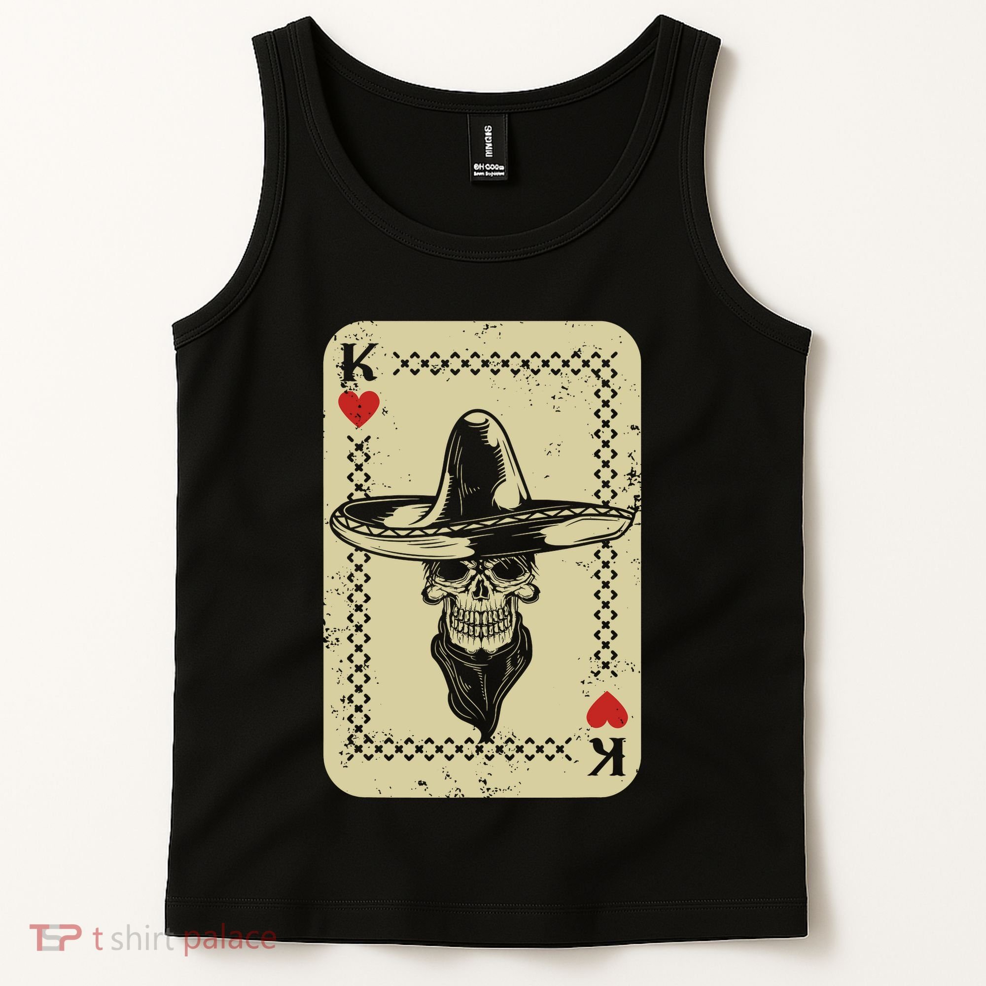 Poker King Mexico Sugar Skull Calavera Cards Player Cowboy Tank Top