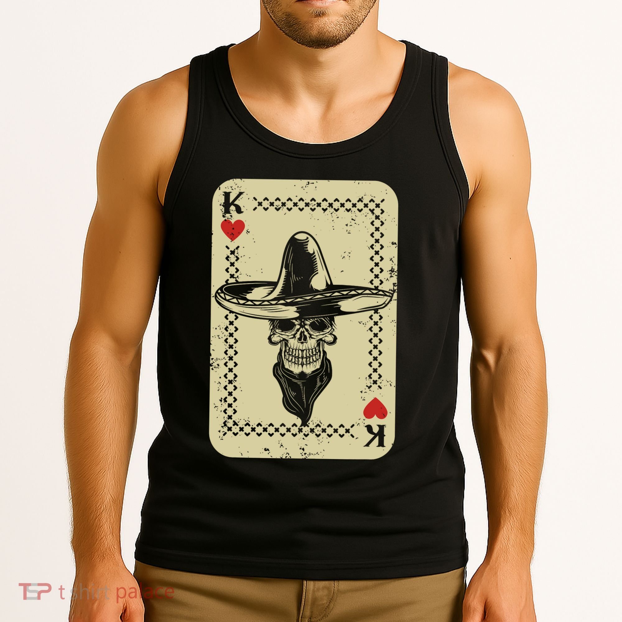 Poker King Mexico Sugar Skull Calavera Cards Player Cowboy Tank Top