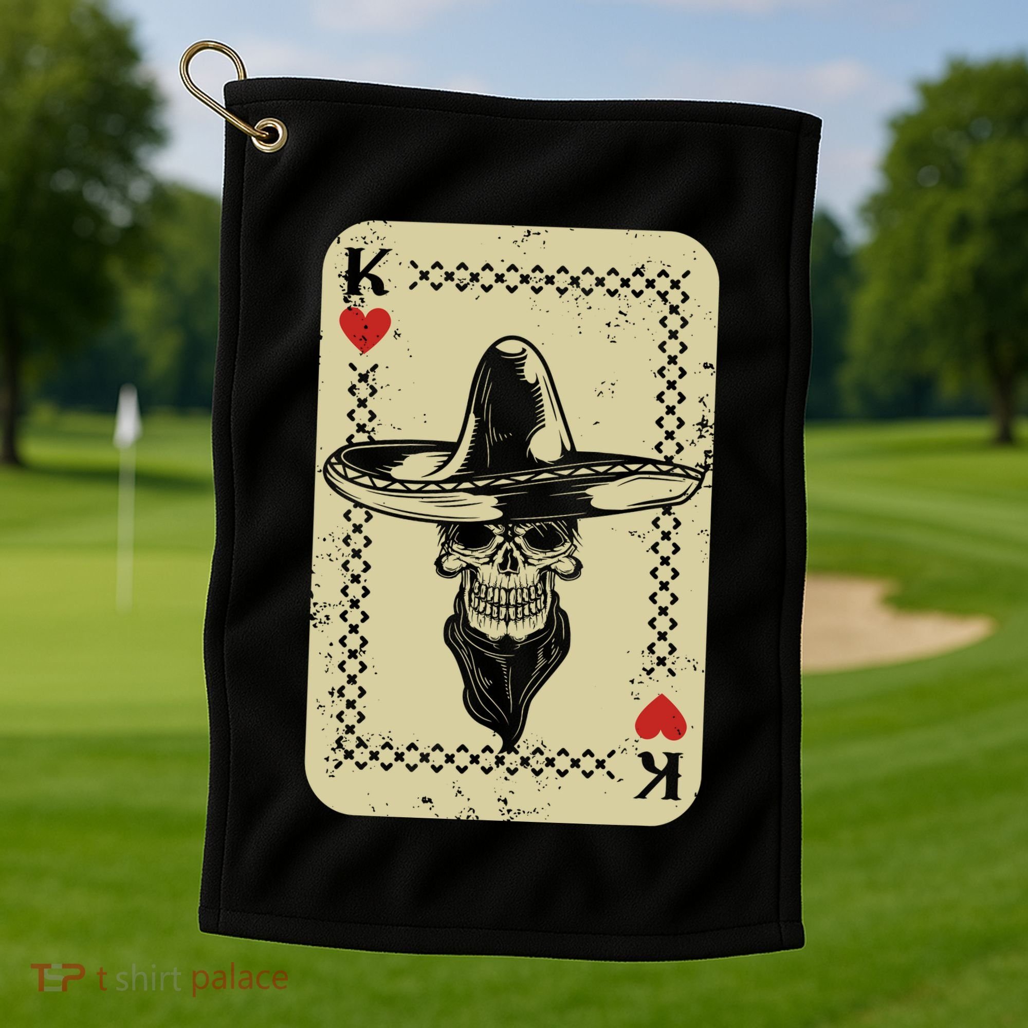Poker King Mexico Sugar Skull Calavera Cards Player Cowboy Golf Towel