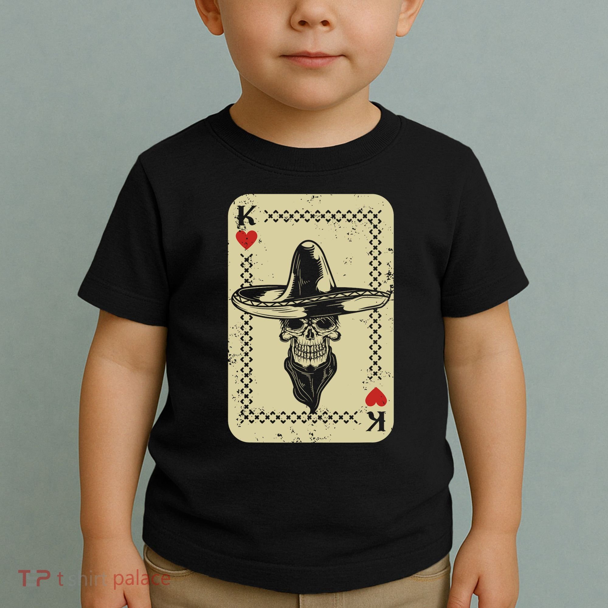 Poker King Mexico Sugar Skull Calavera Cards Player Cowboy Toddler T-Shirt
