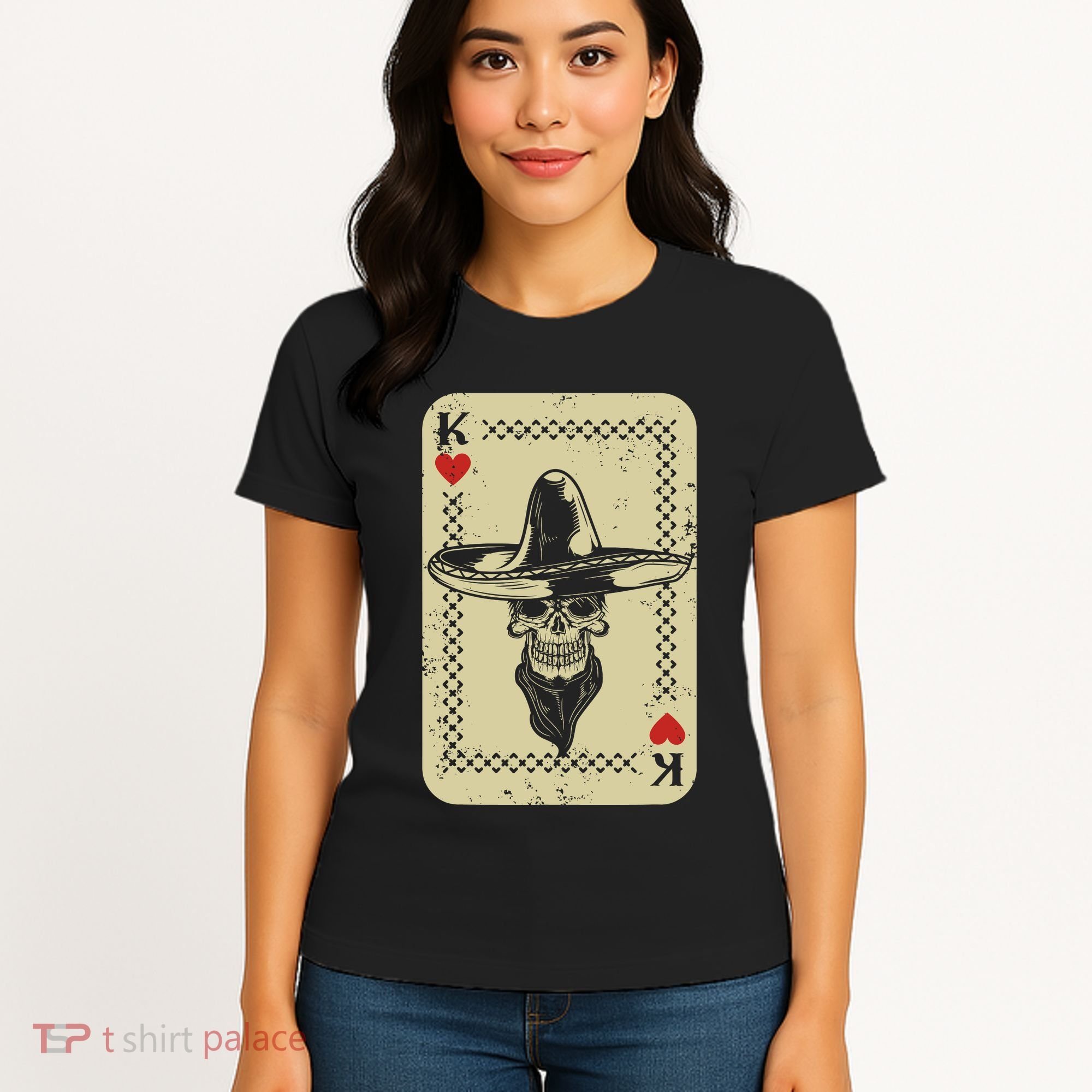 Poker King Mexico Sugar Skull Calavera Cards Player Cowboy Women's T-Shirt