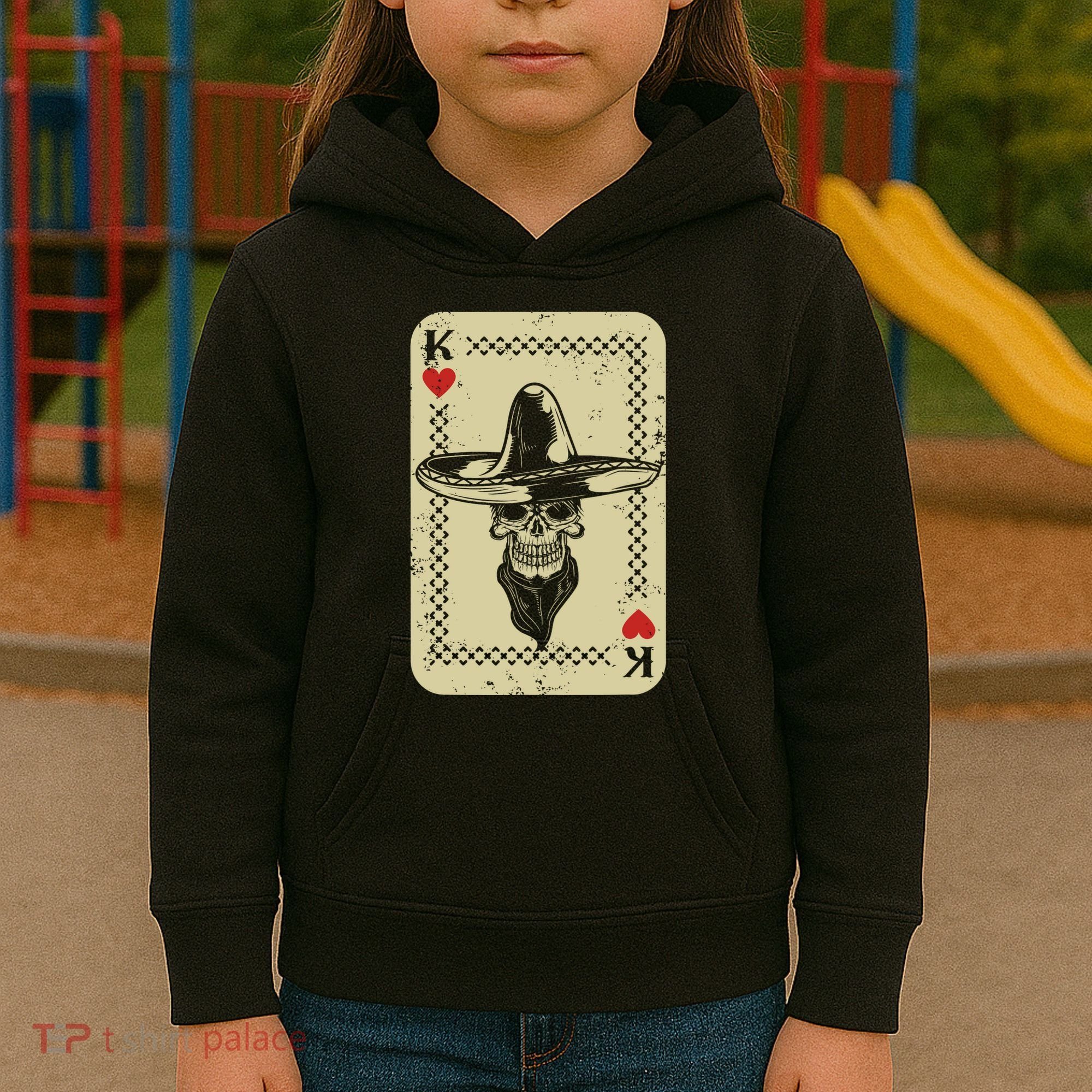 Poker King Mexico Sugar Skull Calavera Cards Player Cowboy Kids Hoodie