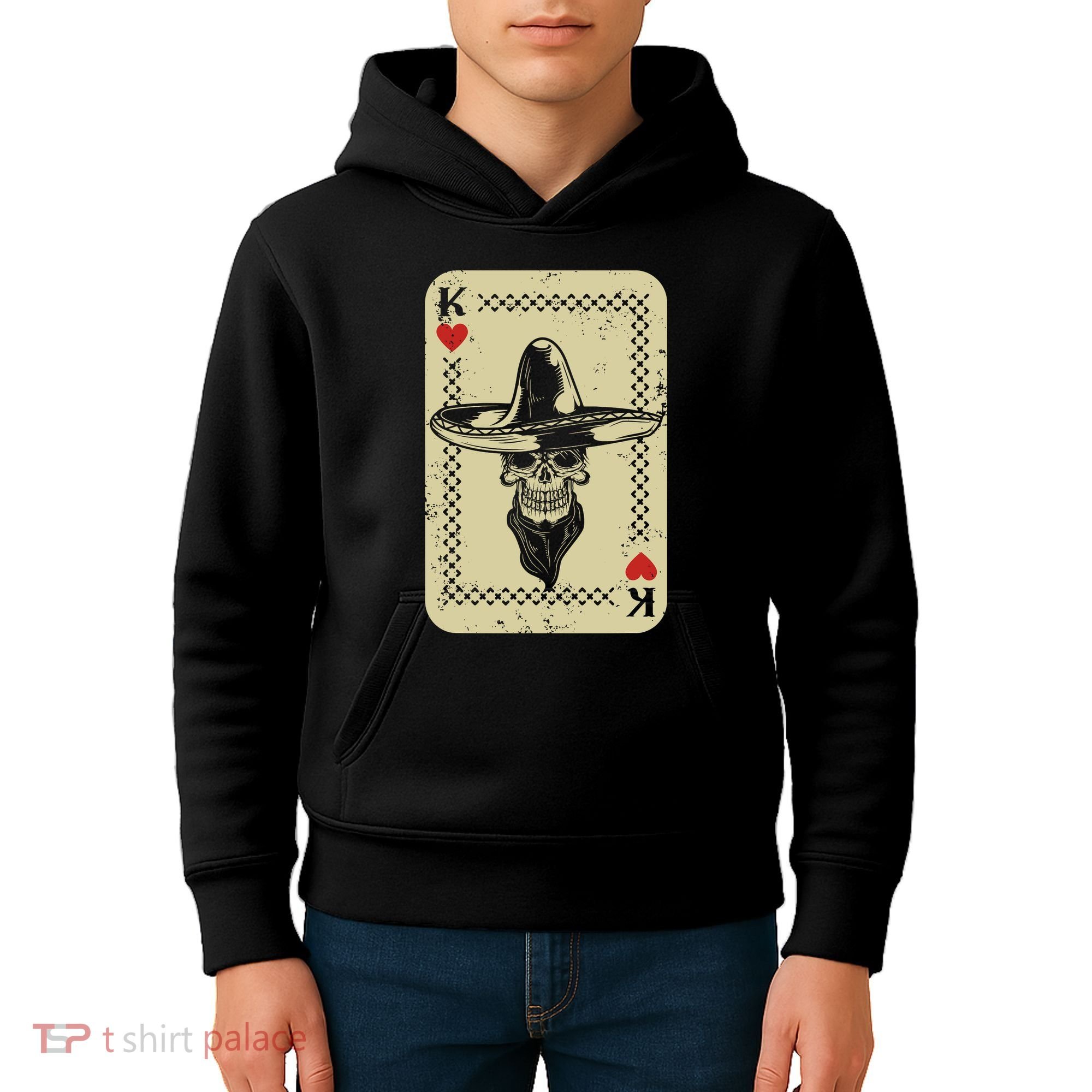 Poker King Mexico Sugar Skull Calavera Cards Player Cowboy Kids Hoodie