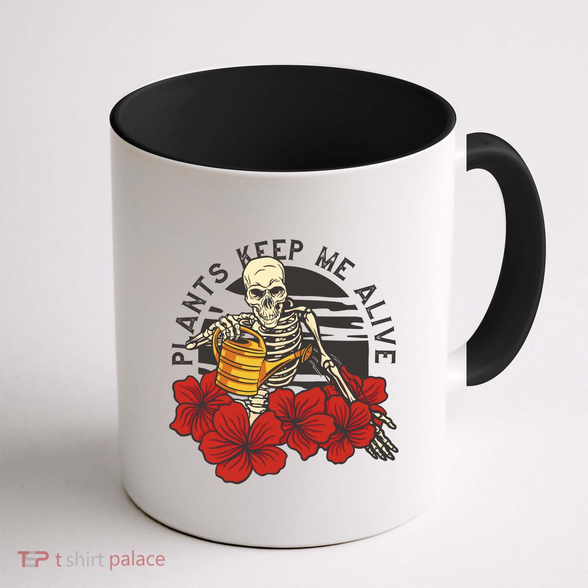 Plants Keep Me Alive Floral Skull Coffee Mug