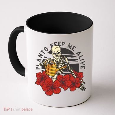 Plants Keep Me Alive Floral Skull Coffee Mug