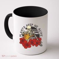 Plants Keep Me Alive Floral Skull Coffee Mug thumb 0