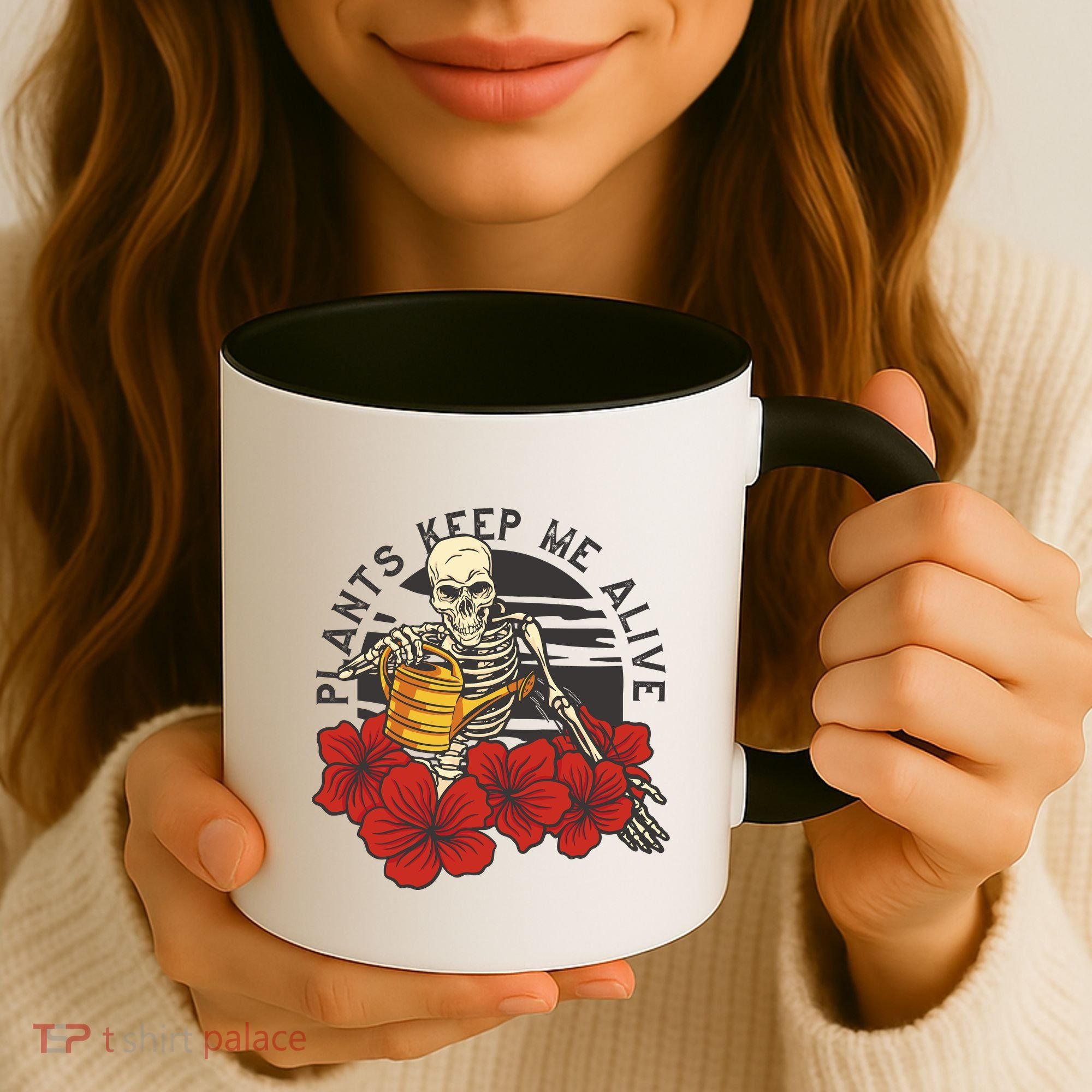Plants Keep Me Alive Floral Skull Coffee Mug