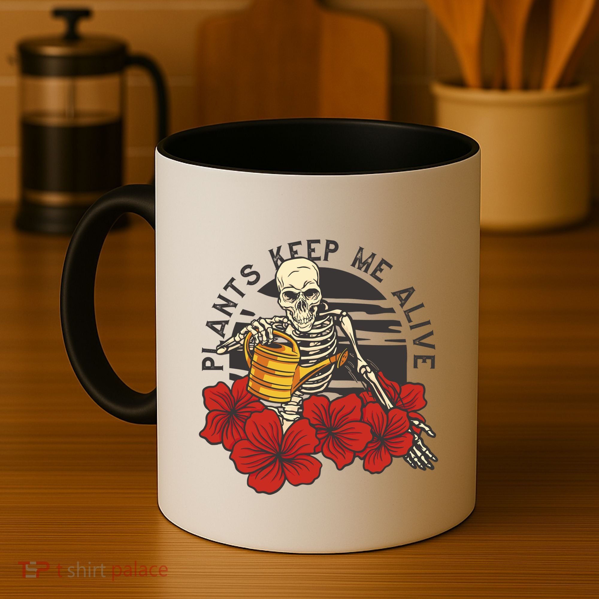 Plants Keep Me Alive Floral Skull Coffee Mug