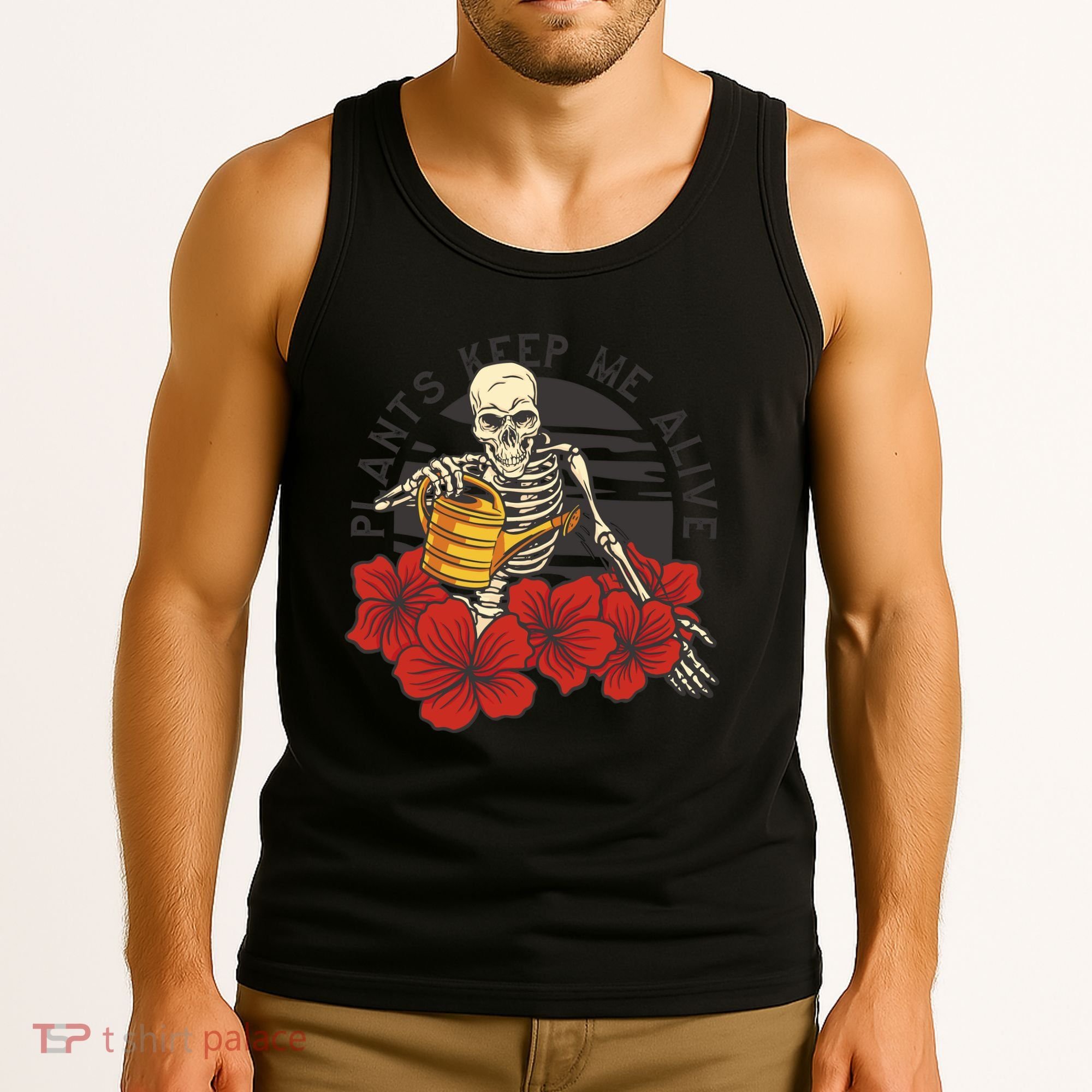 Plants Keep Me Alive Floral Skull Tank Top