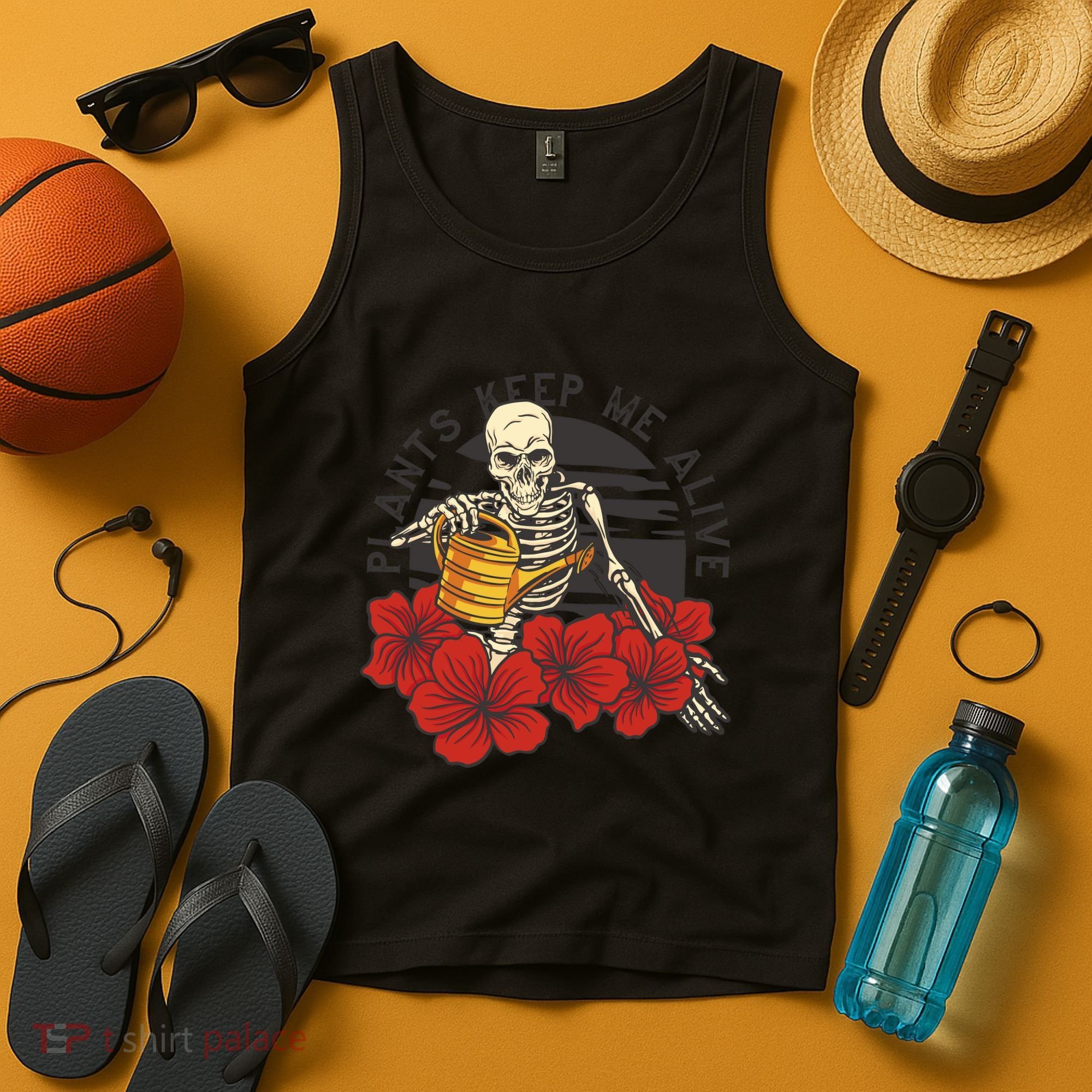 Plants Keep Me Alive Floral Skull Tank Top