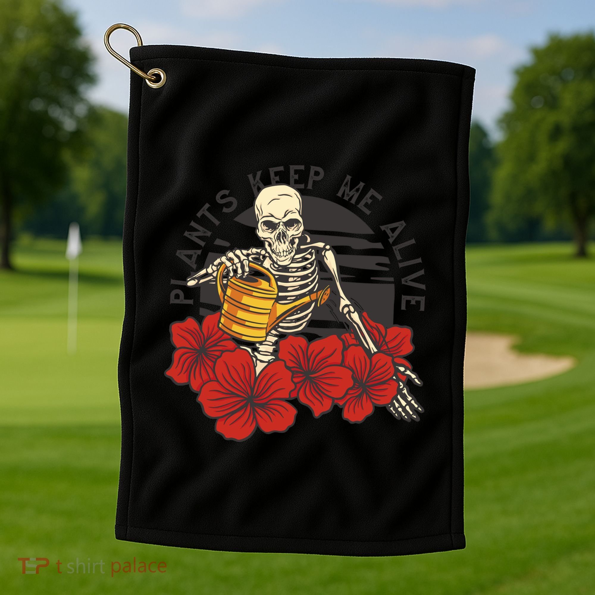 Plants Keep Me Alive Floral Skull Golf Towel