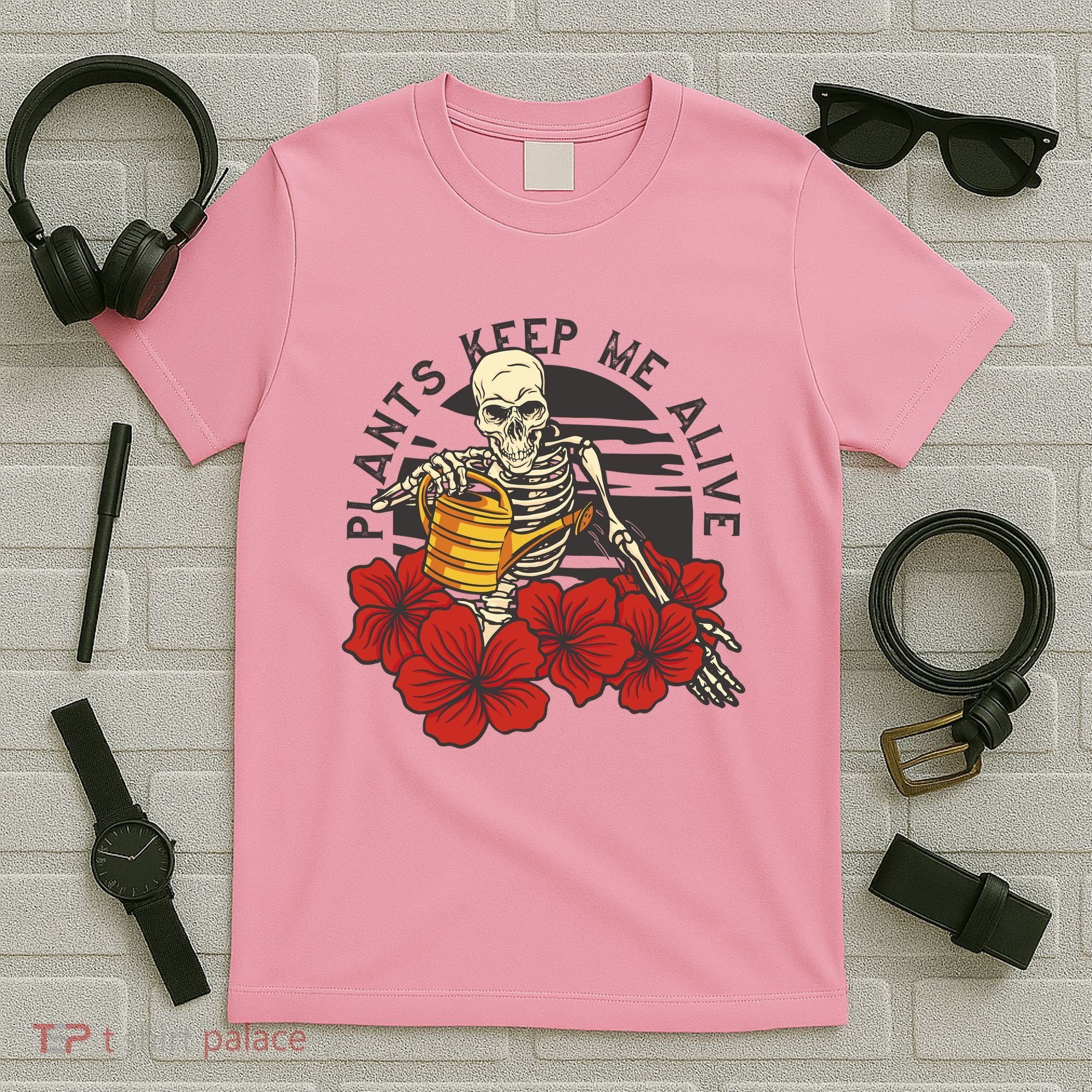 Plants Keep Me Alive Floral Skull T-Shirt