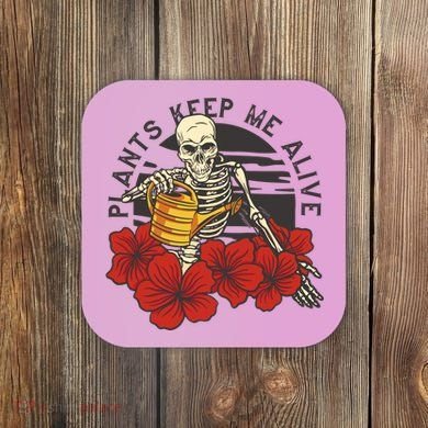 Plants Keep Me Alive Floral Skull Coaster