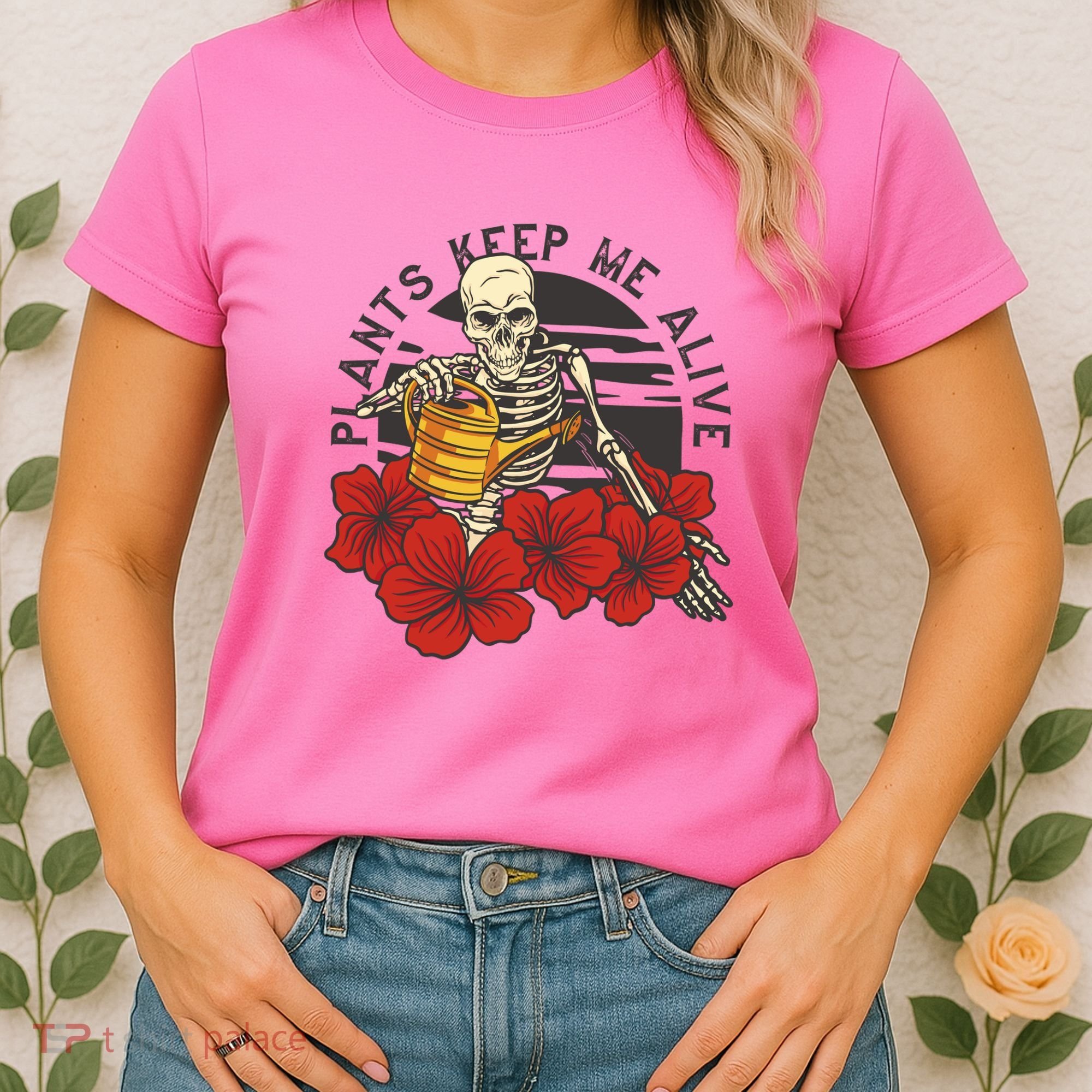 Plants Keep Me Alive Floral Skull Women's T-Shirt