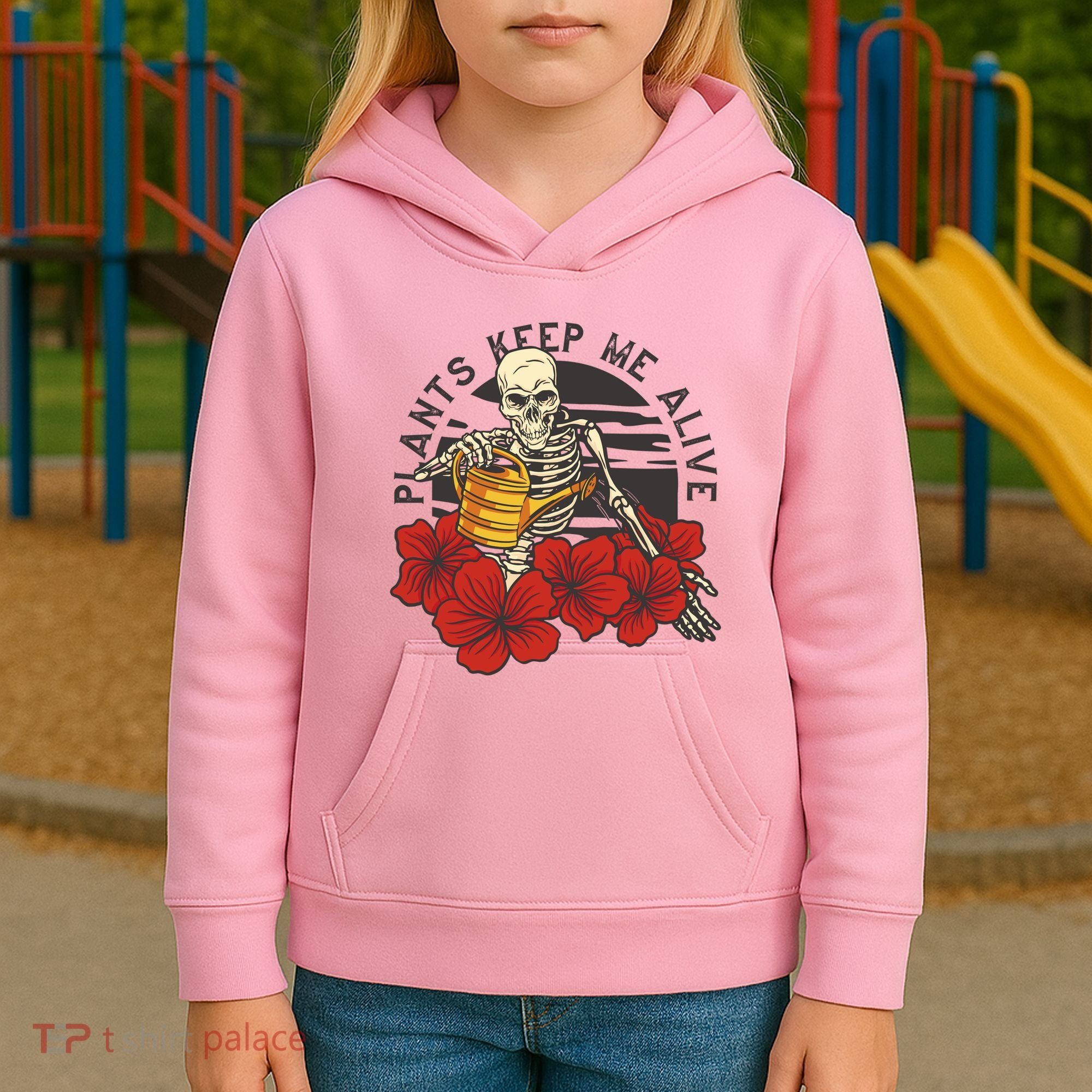 Plants Keep Me Alive Floral Skull Kids Hoodie