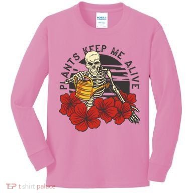 Plants Keep Me Alive Floral Skull Kids Long Sleeve Shirt