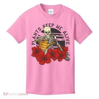 Plants Keep Me Alive Floral Skull Kids T-Shirt