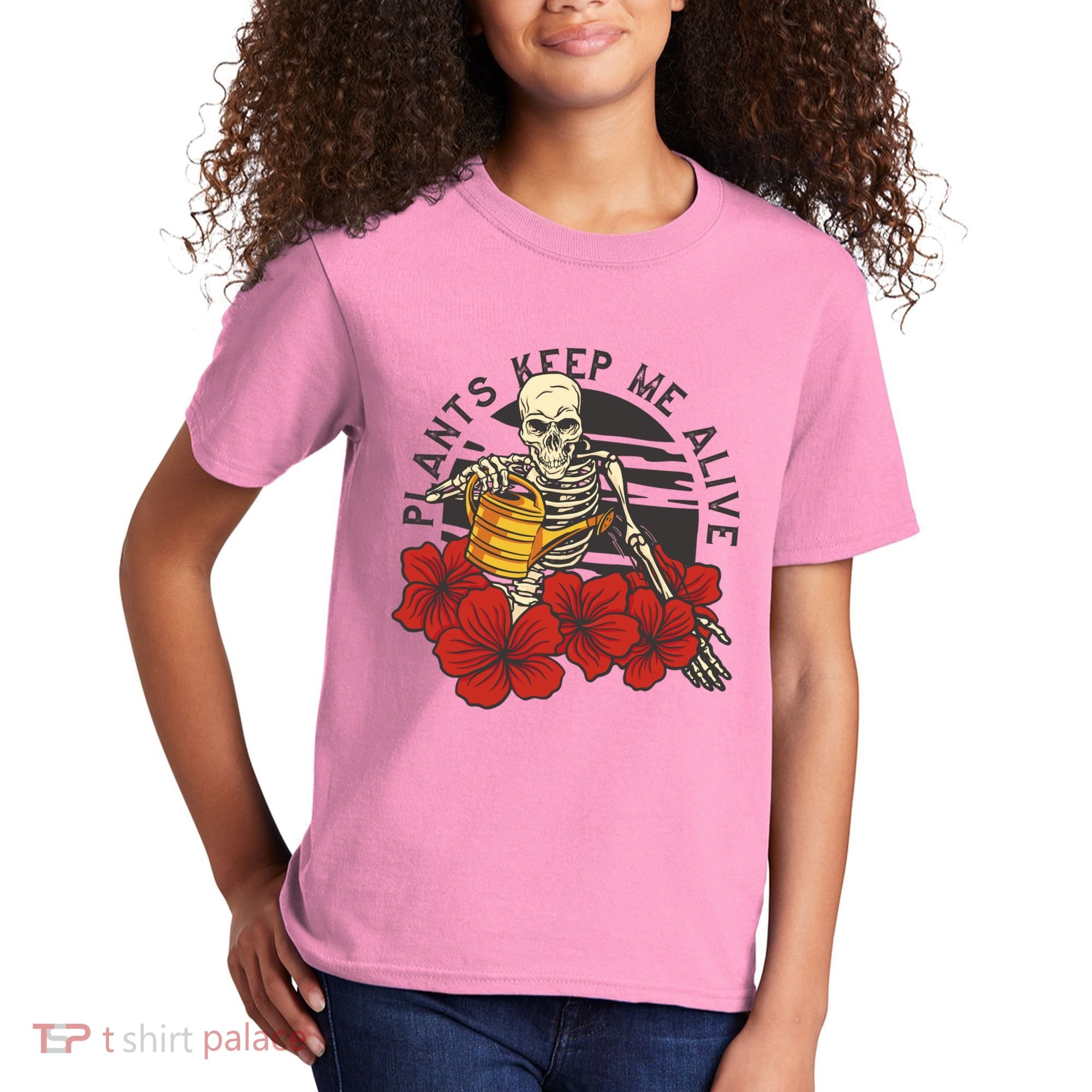 Plants Keep Me Alive Floral Skull Kids T-Shirt