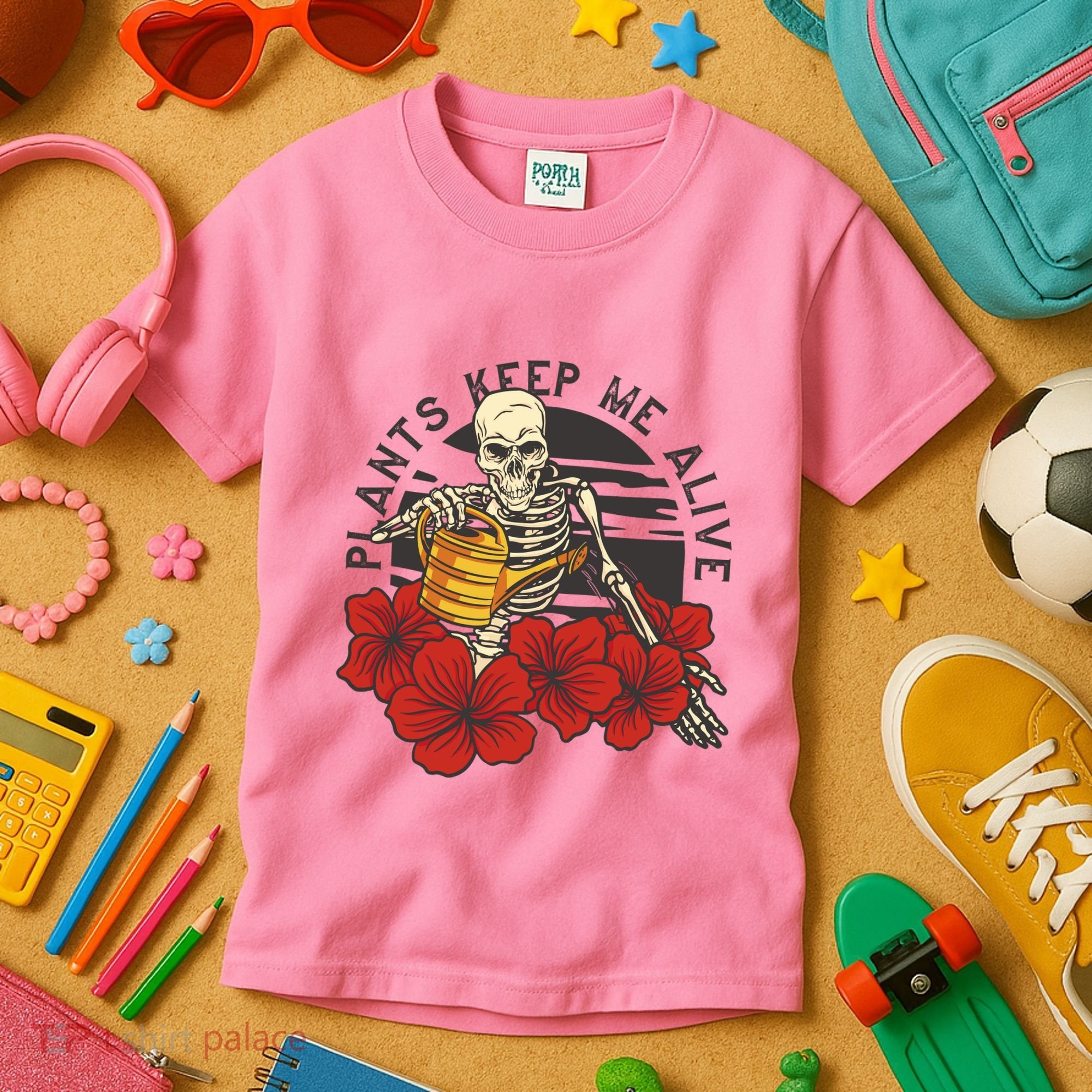 Plants Keep Me Alive Floral Skull Kids T-Shirt