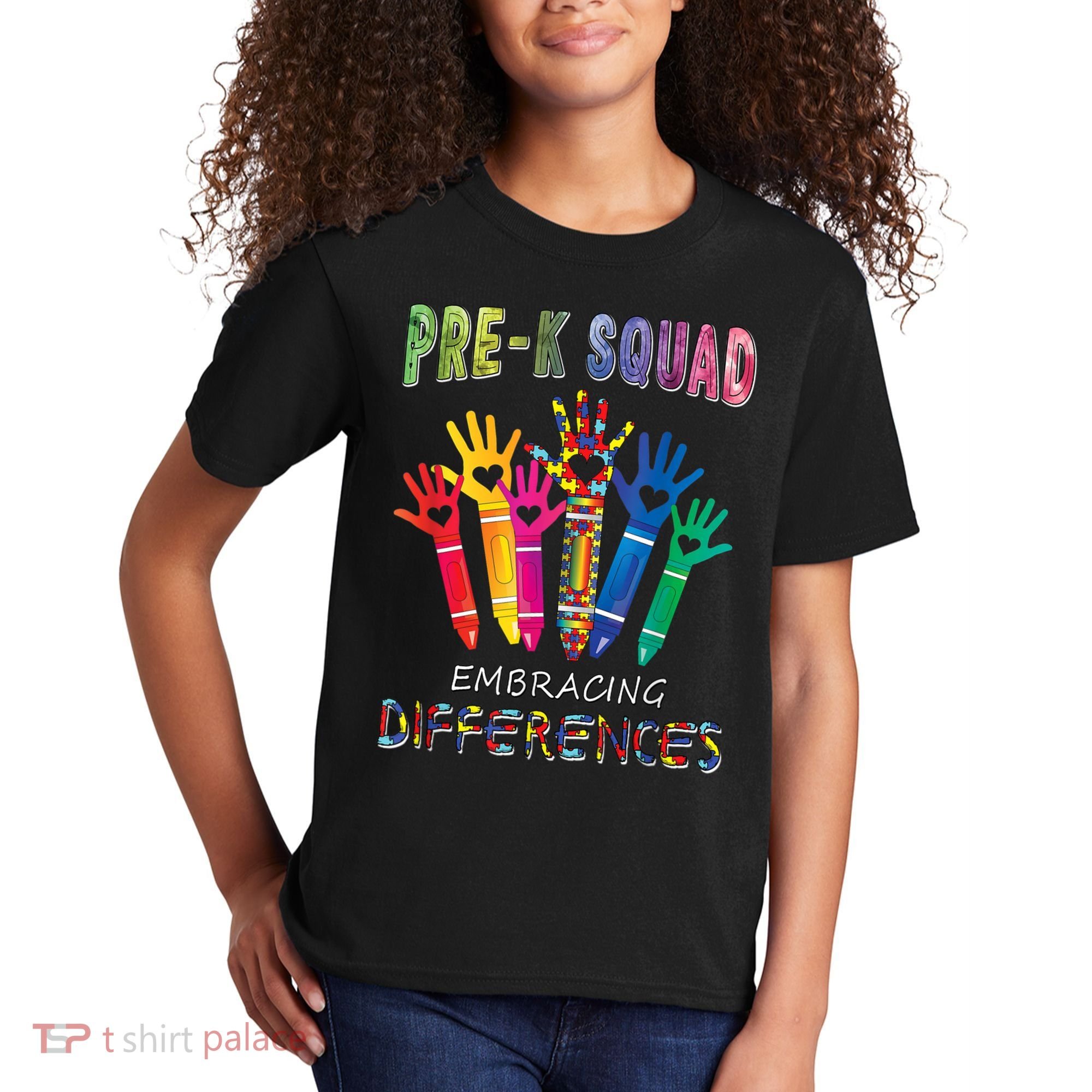 Pre K Squad Embracing Differences Autism SPED Teacher Kids T-Shirt