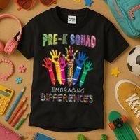 Pre K Squad Embracing Differences Autism SPED Teacher Kids T-Shirt thumb 3
