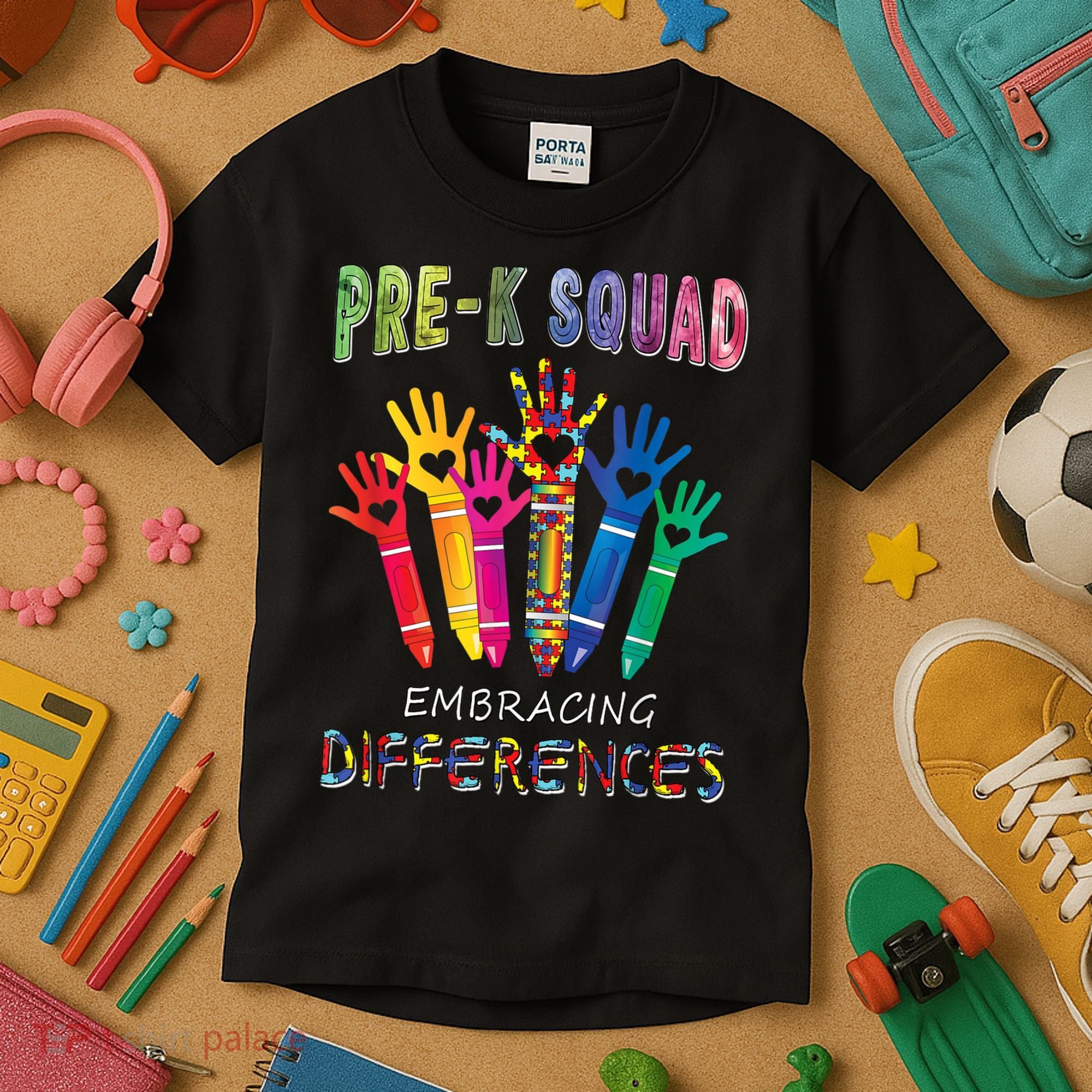 Pre K Squad Embracing Differences Autism SPED Teacher Kids T-Shirt