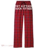 Pet Kitties Suck Titties Joke Women's Flannel Plaid Pajama Pants thumb 0