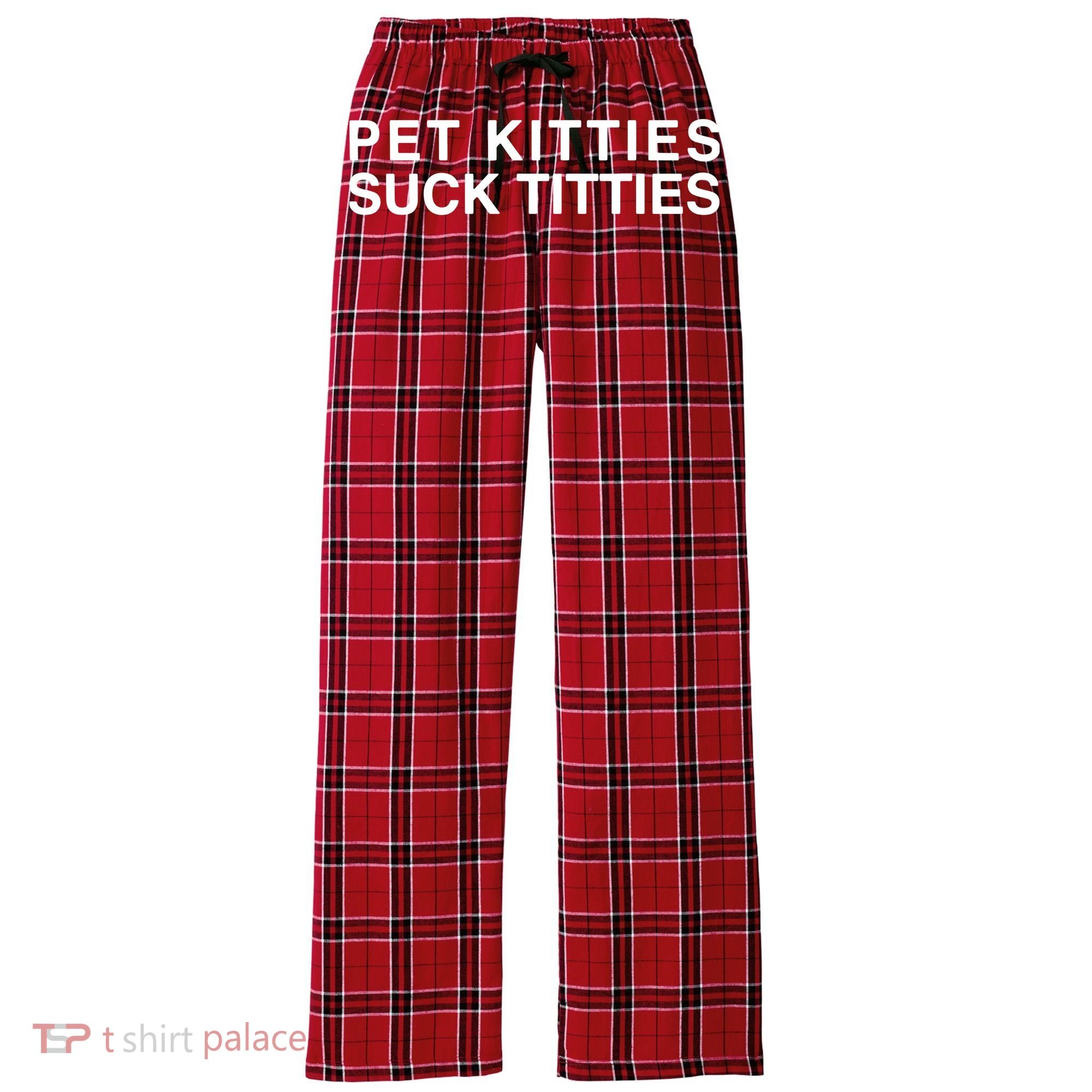 Pet Kitties Suck Titties Joke Women's Flannel Plaid Pajama Pants