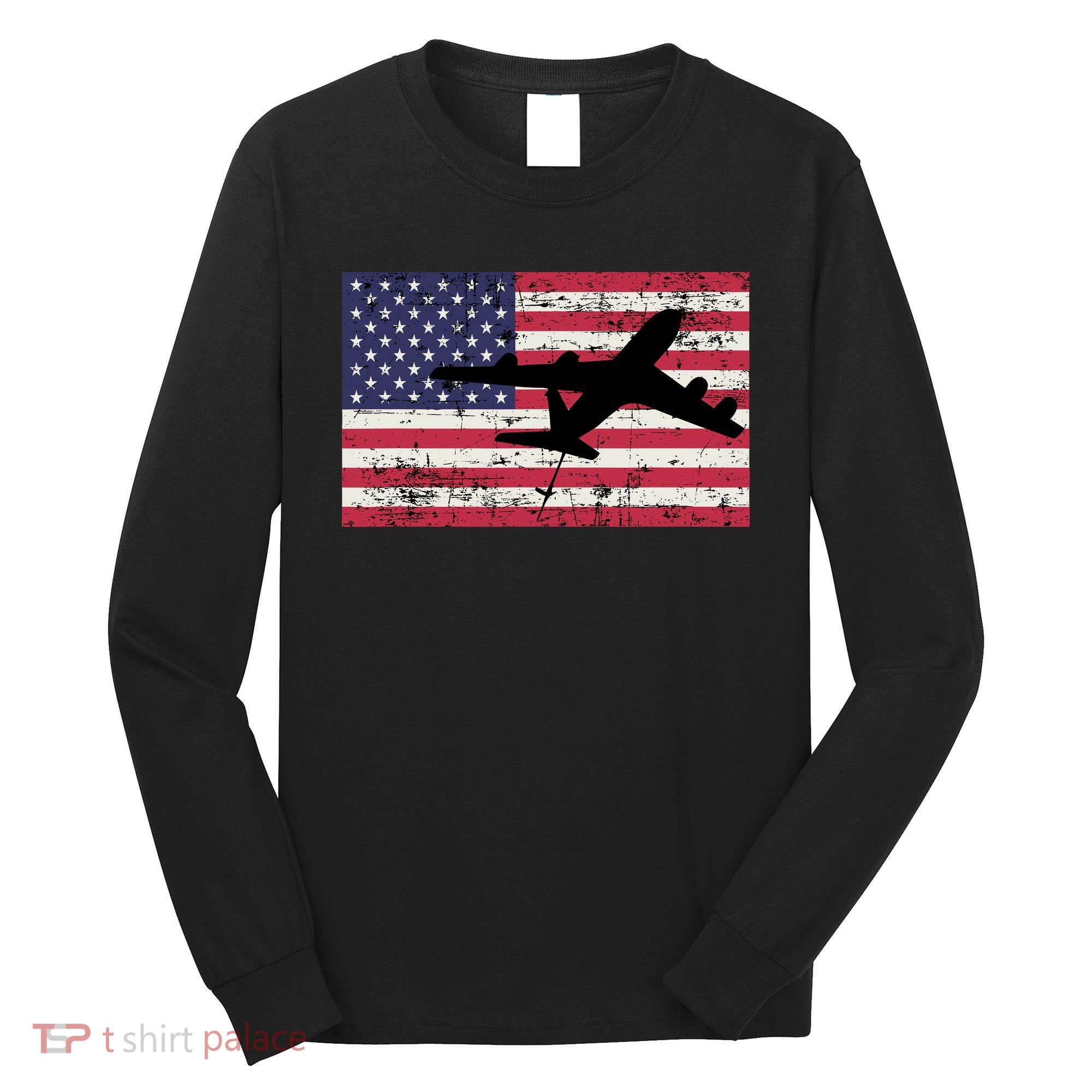 Patriotic Kc135 Stratotanker Jet American Flag Long Sleeve Shirt
