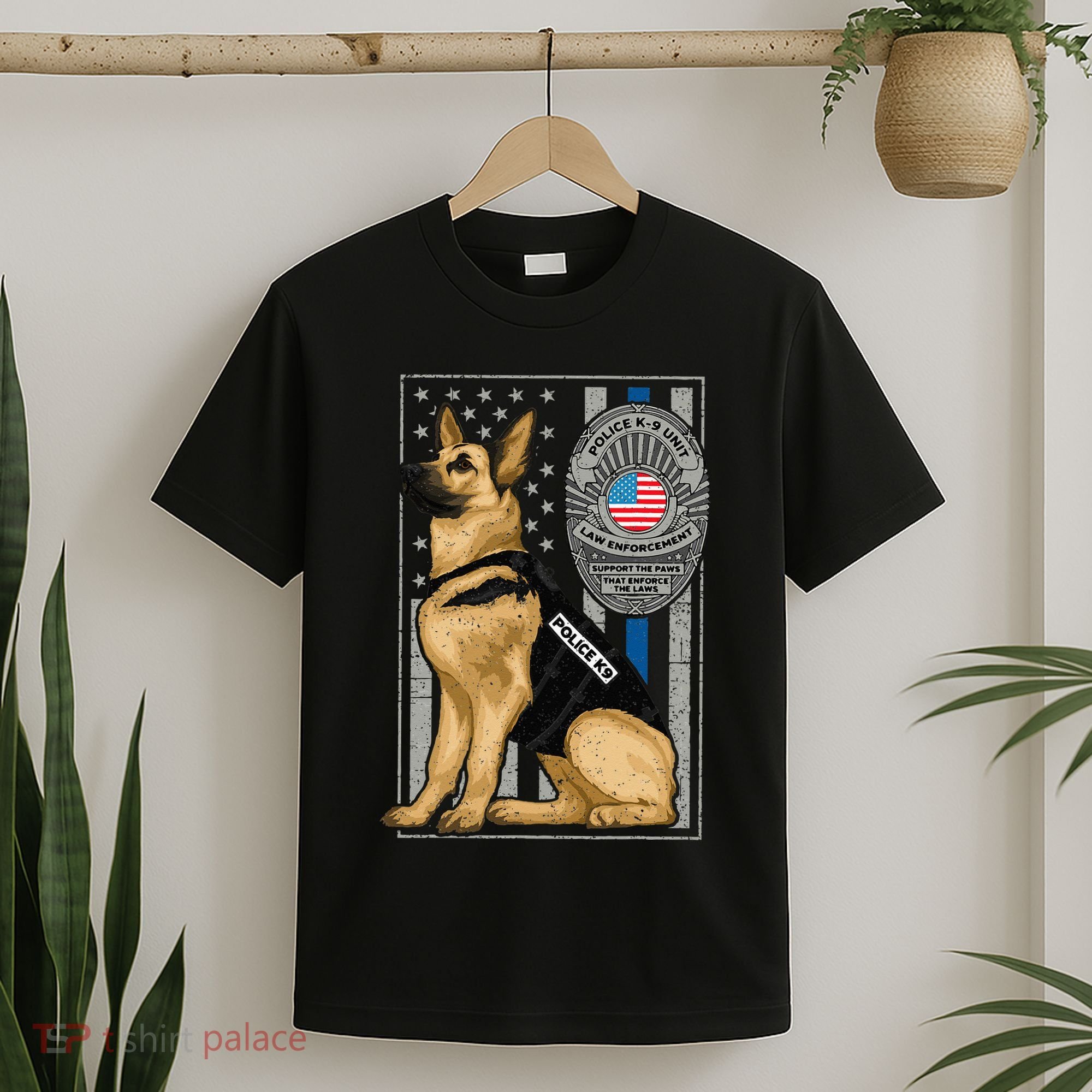 Police K9 Unit German Shepherd Dog Thin Blue Line T-Shirt