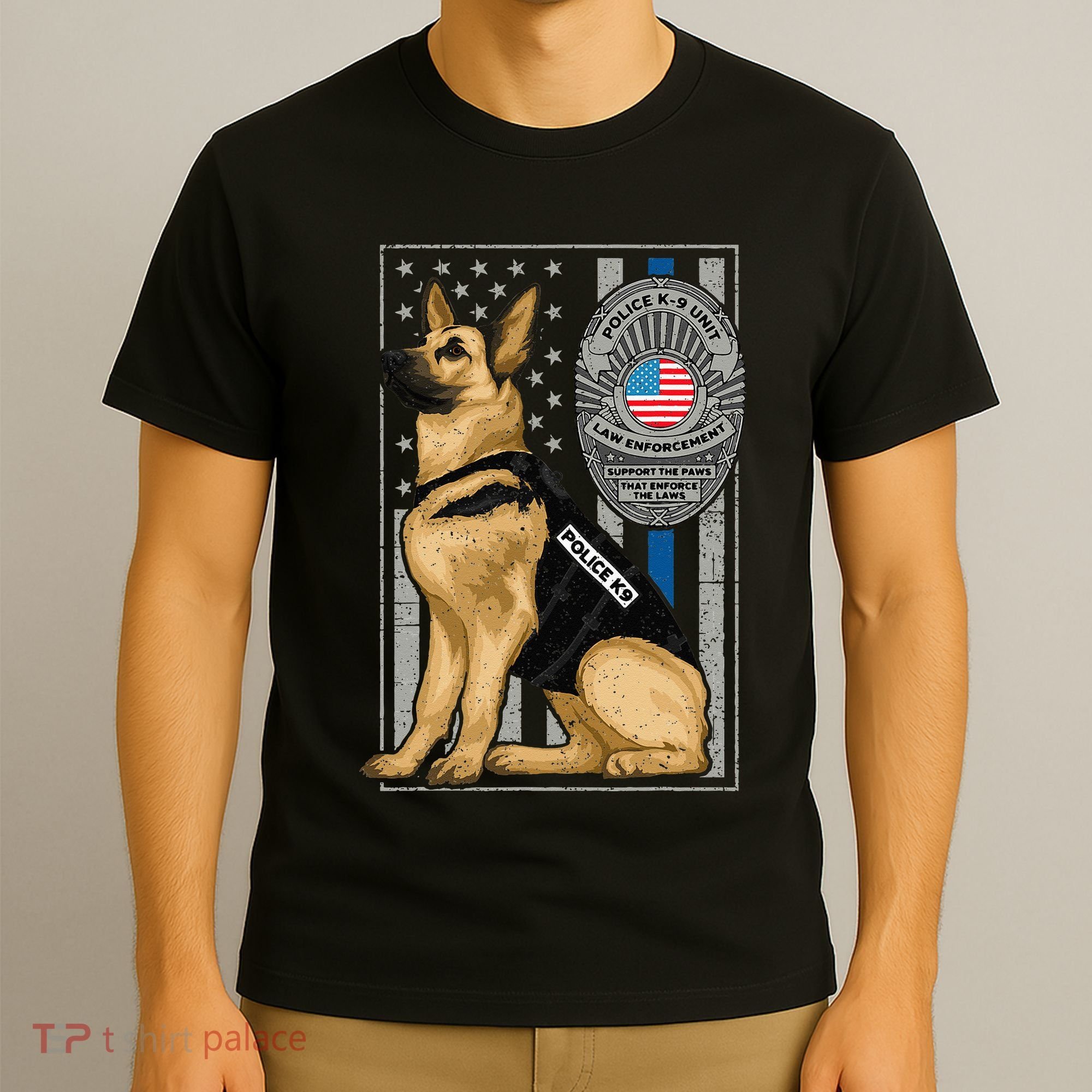 Police K9 Unit German Shepherd Dog Thin Blue Line T-Shirt