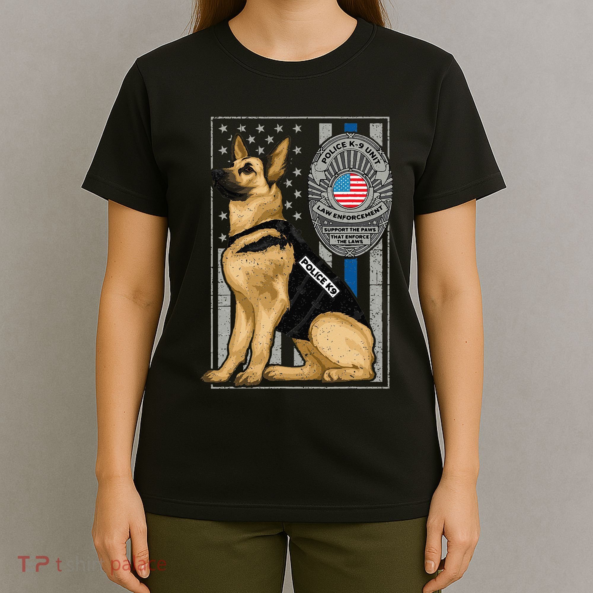 Police K9 Unit German Shepherd Dog Thin Blue Line T-Shirt