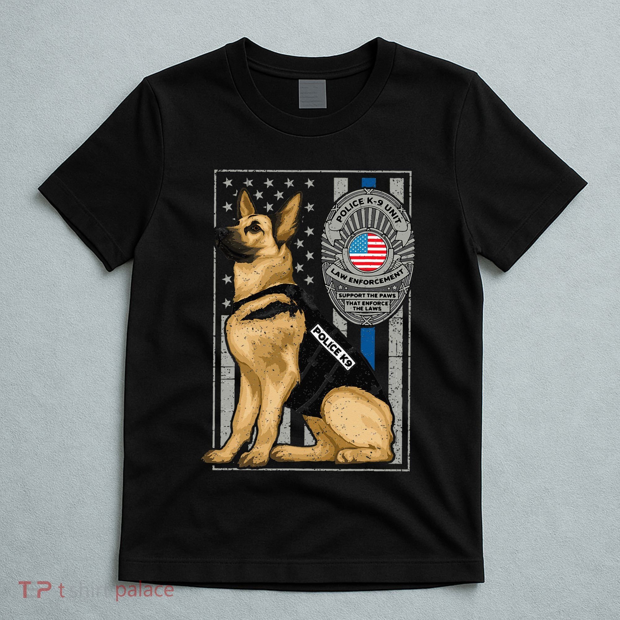 Police K9 Unit German Shepherd Dog Thin Blue Line T-Shirt