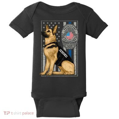 Police K9 Unit German Shepherd Dog Thin Blue Line Baby Bodysuit