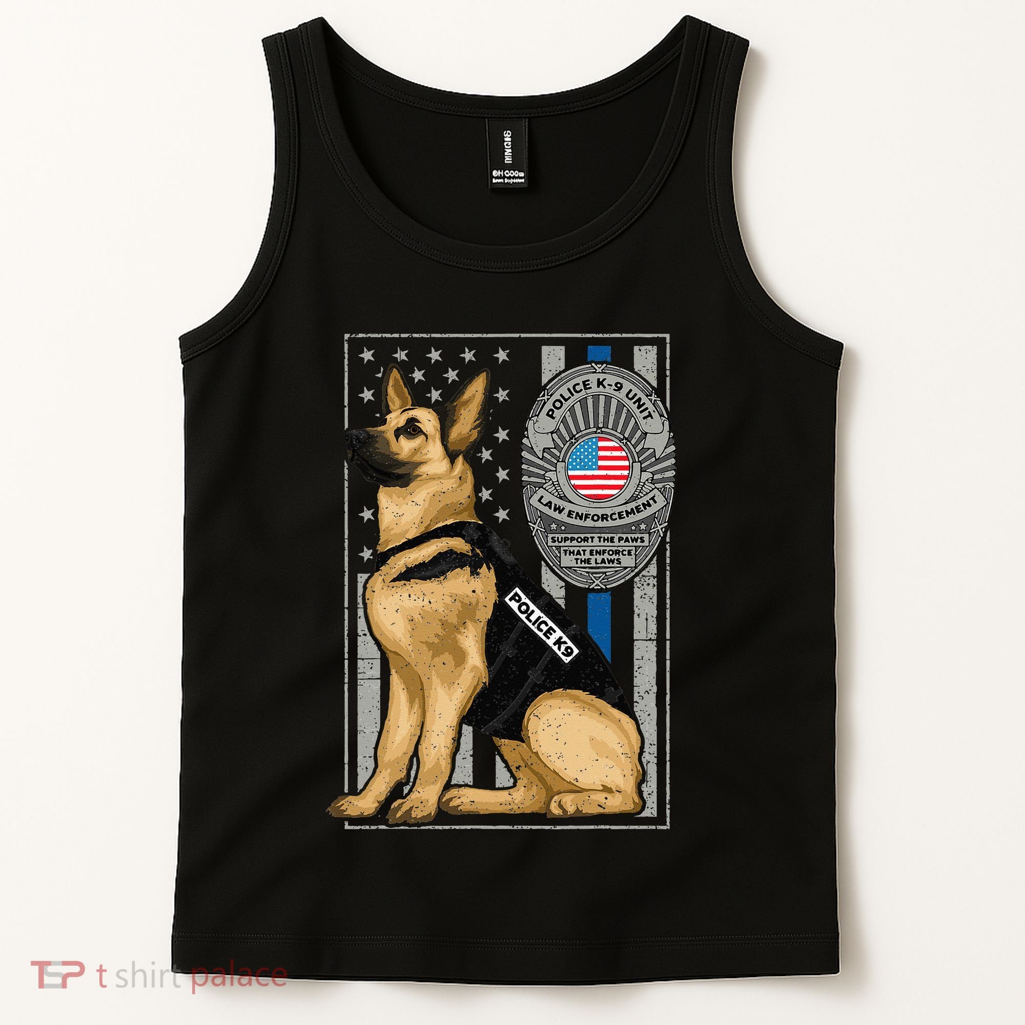 Police K9 Unit German Shepherd Dog Thin Blue Line Tank Top
