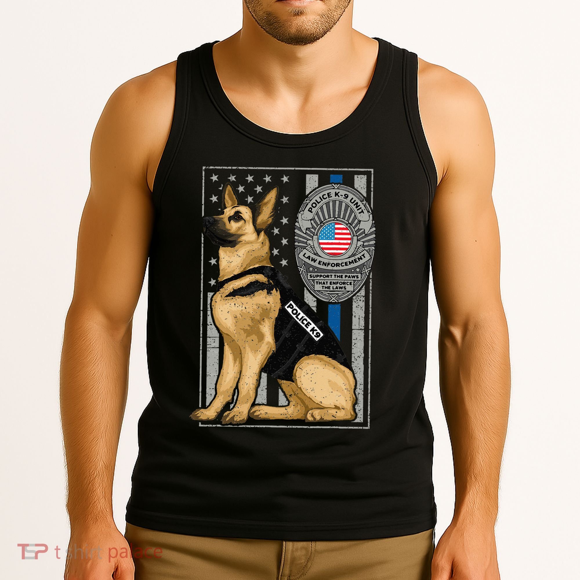 Police K9 Unit German Shepherd Dog Thin Blue Line Tank Top