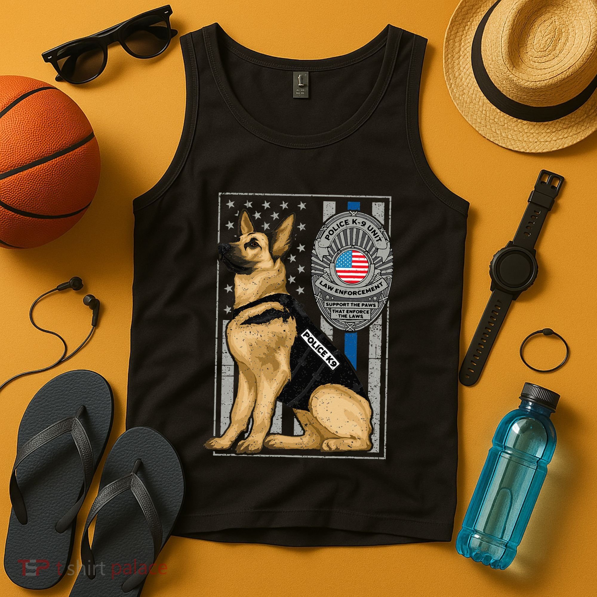 Police K9 Unit German Shepherd Dog Thin Blue Line Tank Top