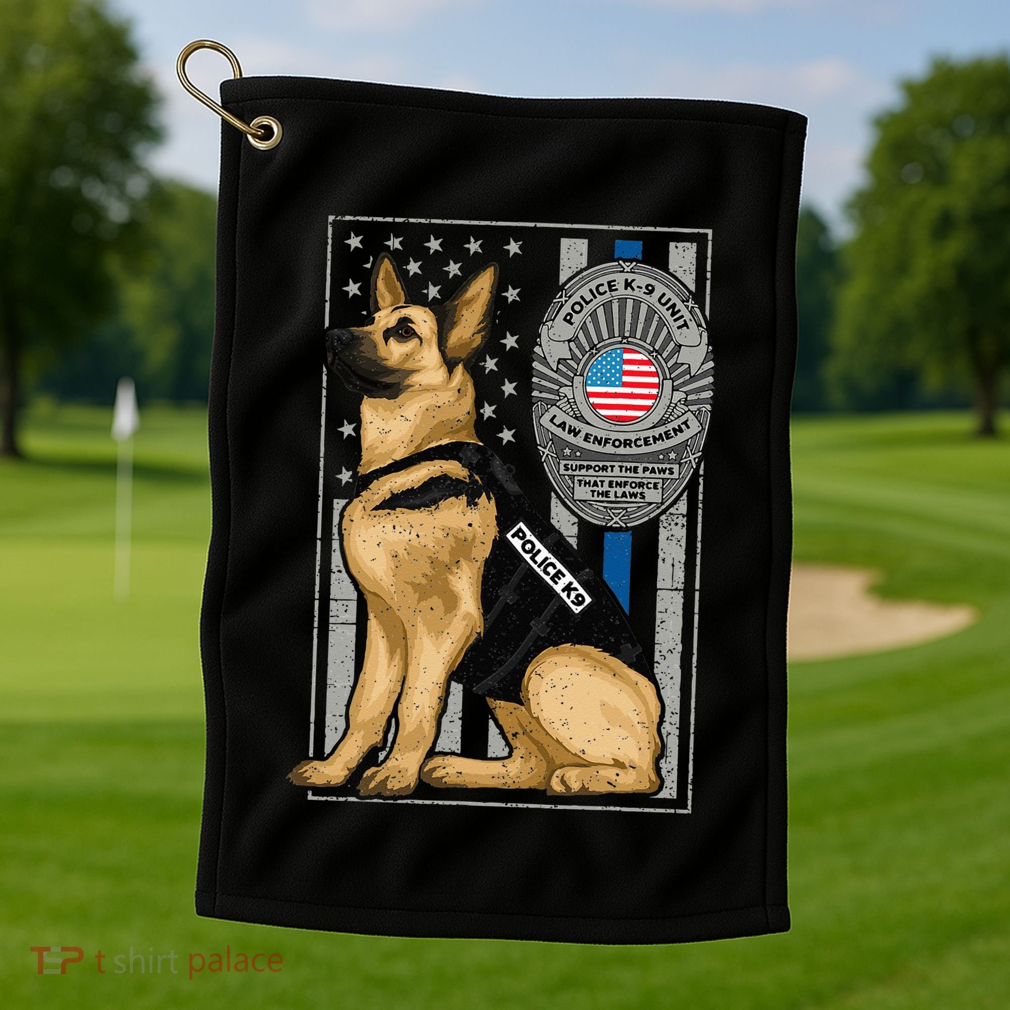 Police K9 Unit German Shepherd Dog Thin Blue Line Golf Towel